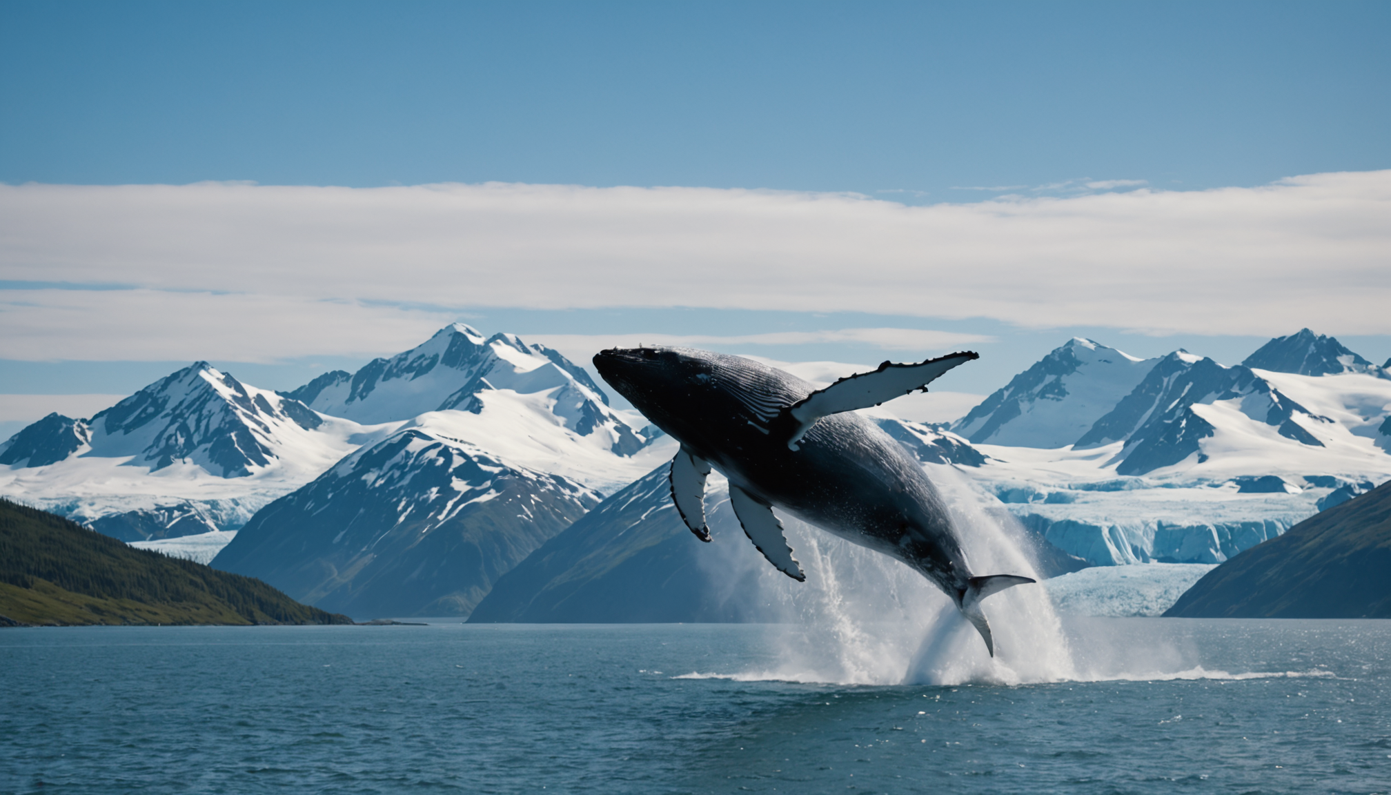 Humpback whale breaching in Alaskan waters