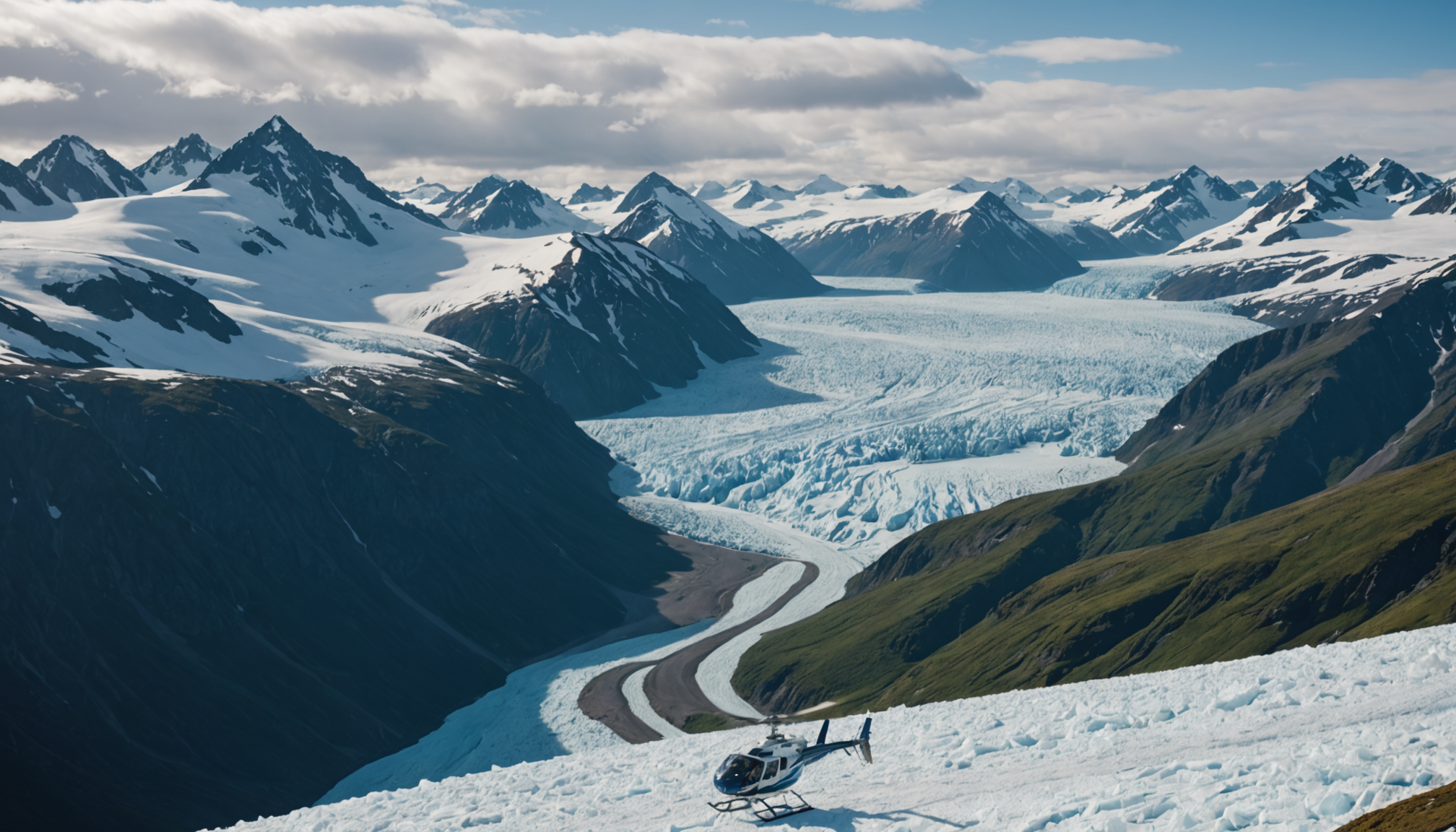 Helicopter landing on an Alaskan glacier