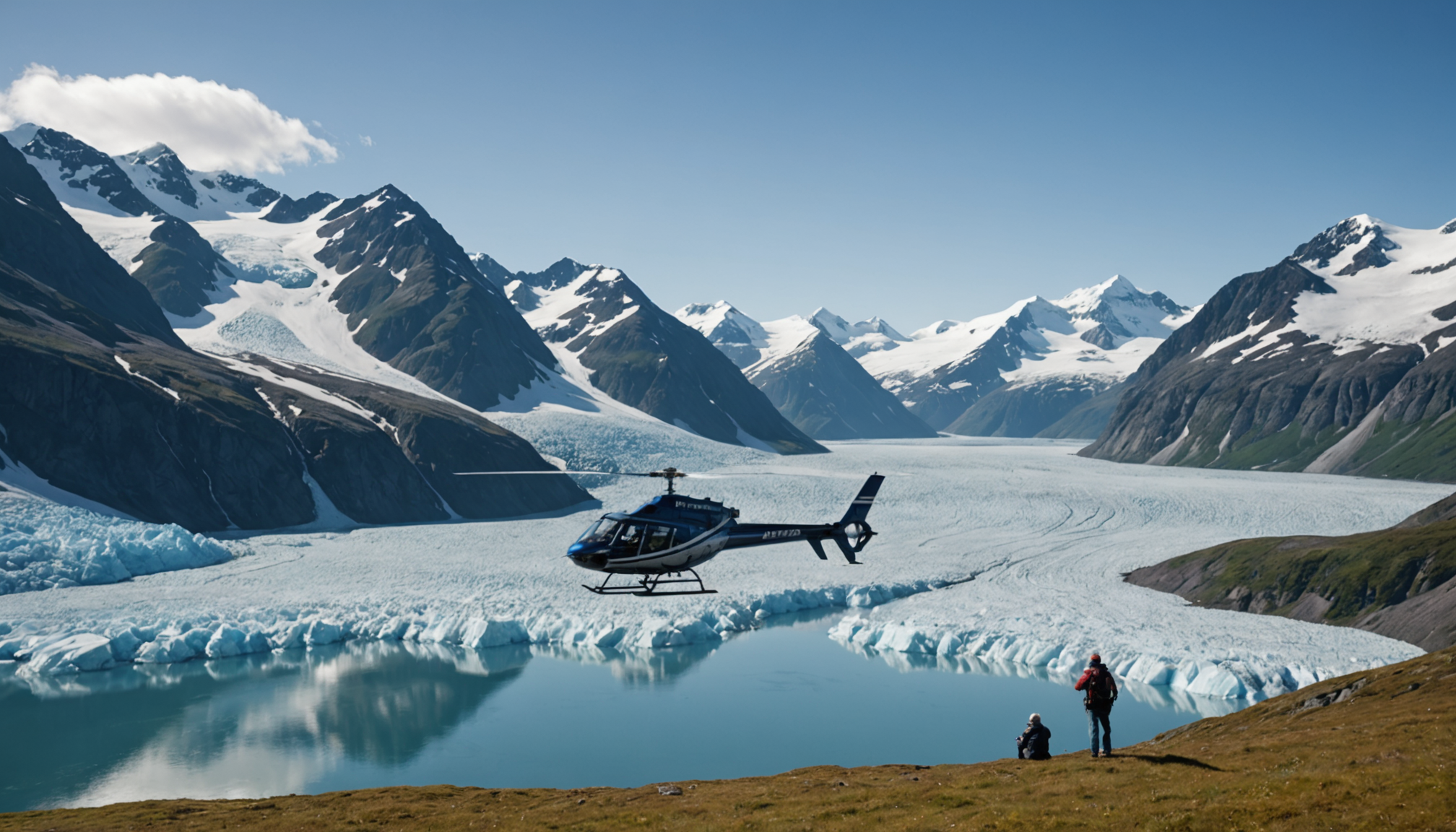 Seniors enjoying a helicopter tour over Prince William Sound