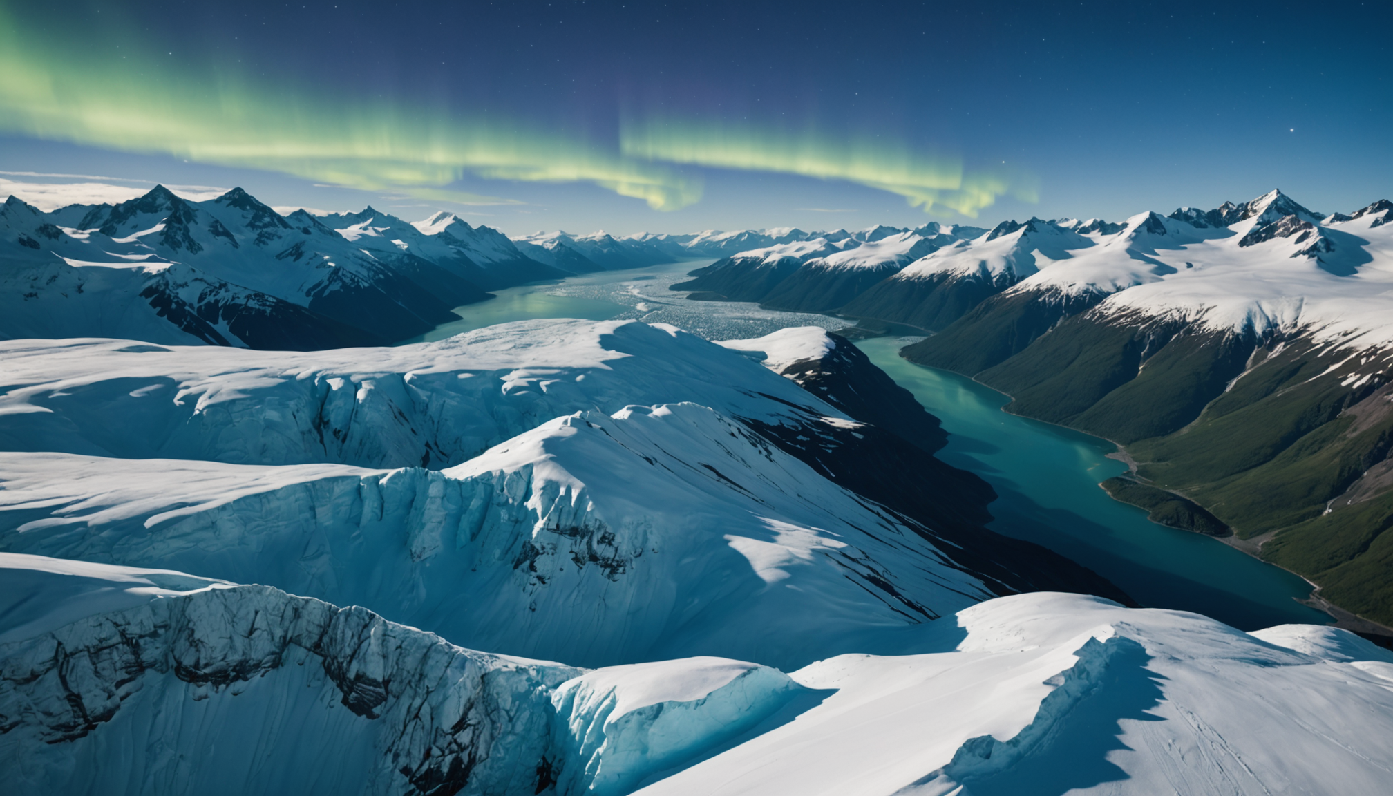 Northern Lights over Alaska's snow-covered landscape