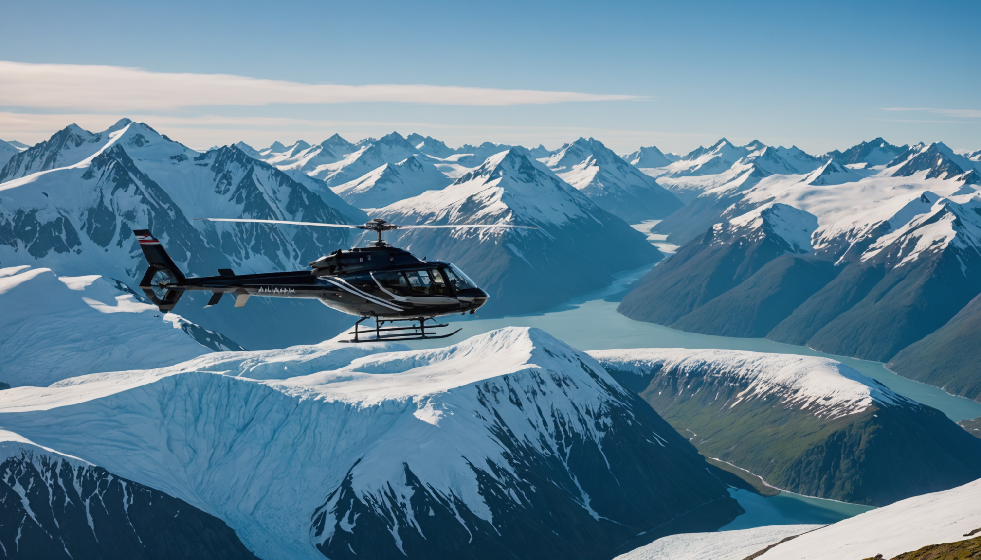 Helicopter flying over the Chugach Mountains
