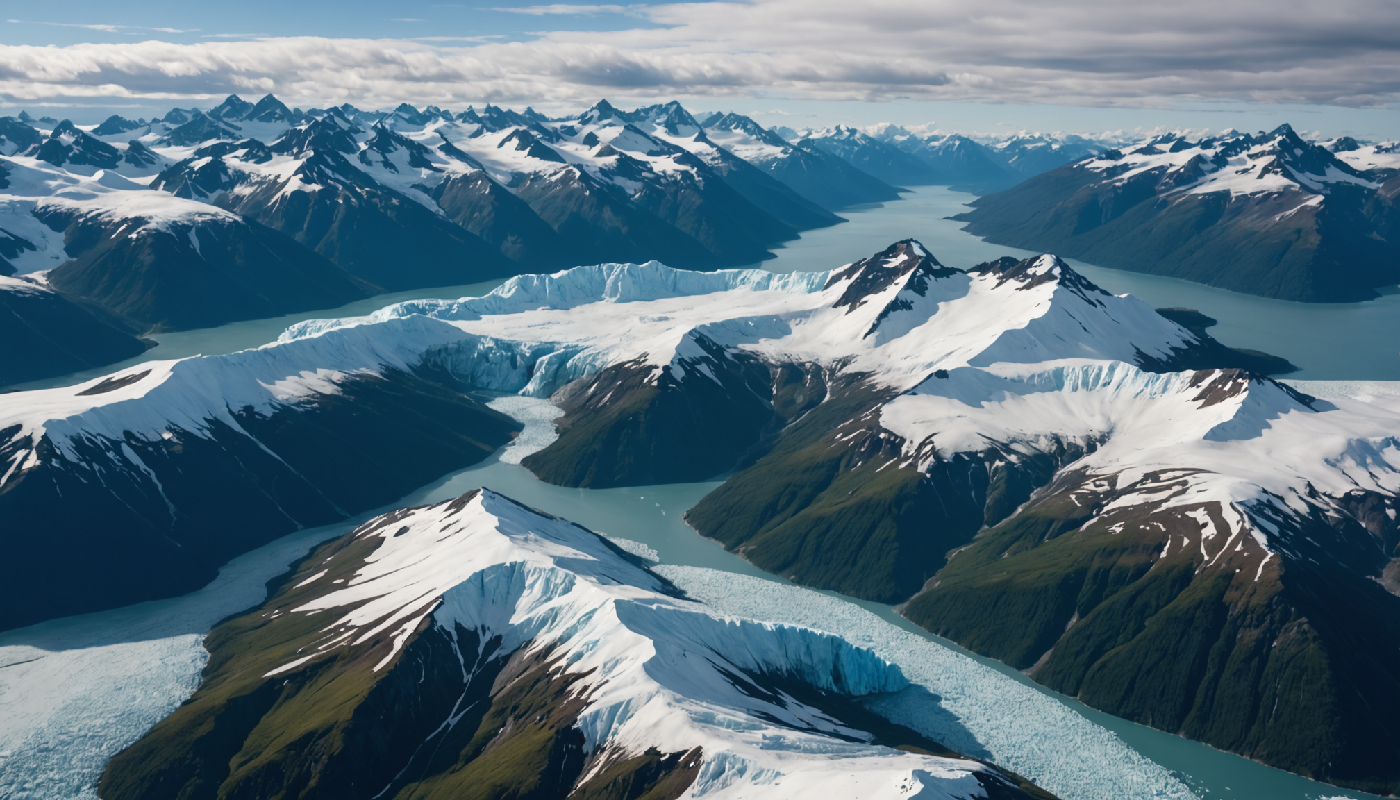 View from a helicopter over Prince William Sound