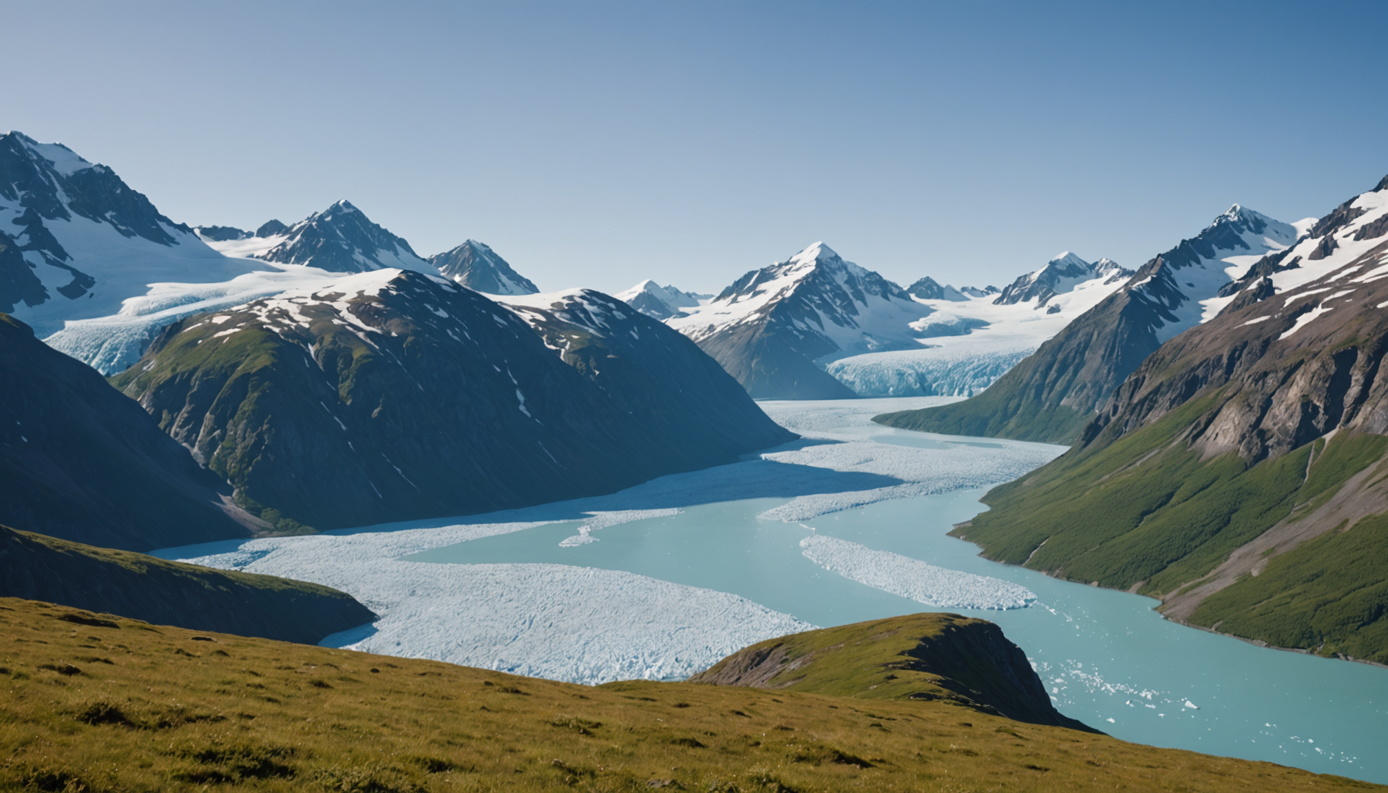 Scenic view of Prince William Sound with mountains in the background