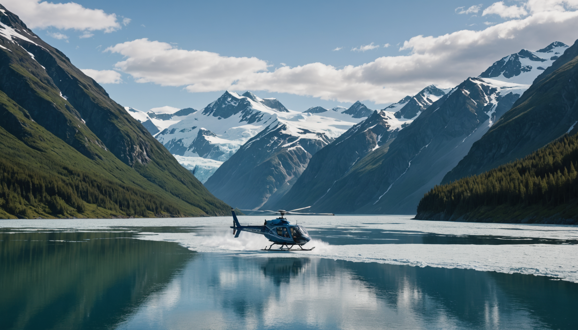 A small boat navigating through the fjords of Prince William Sound