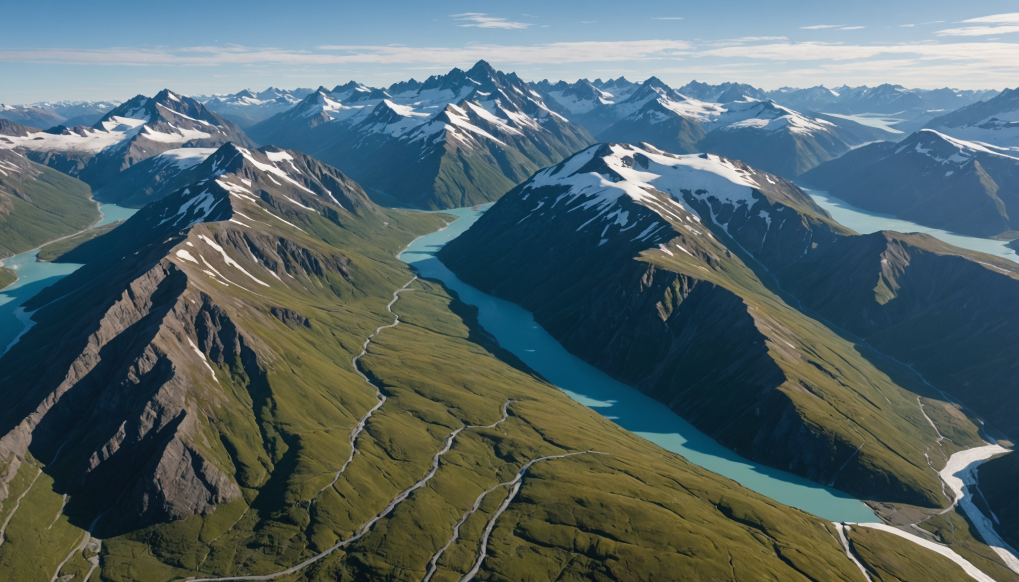 Aerial view of the Chugach Mountains with helicopter in flight