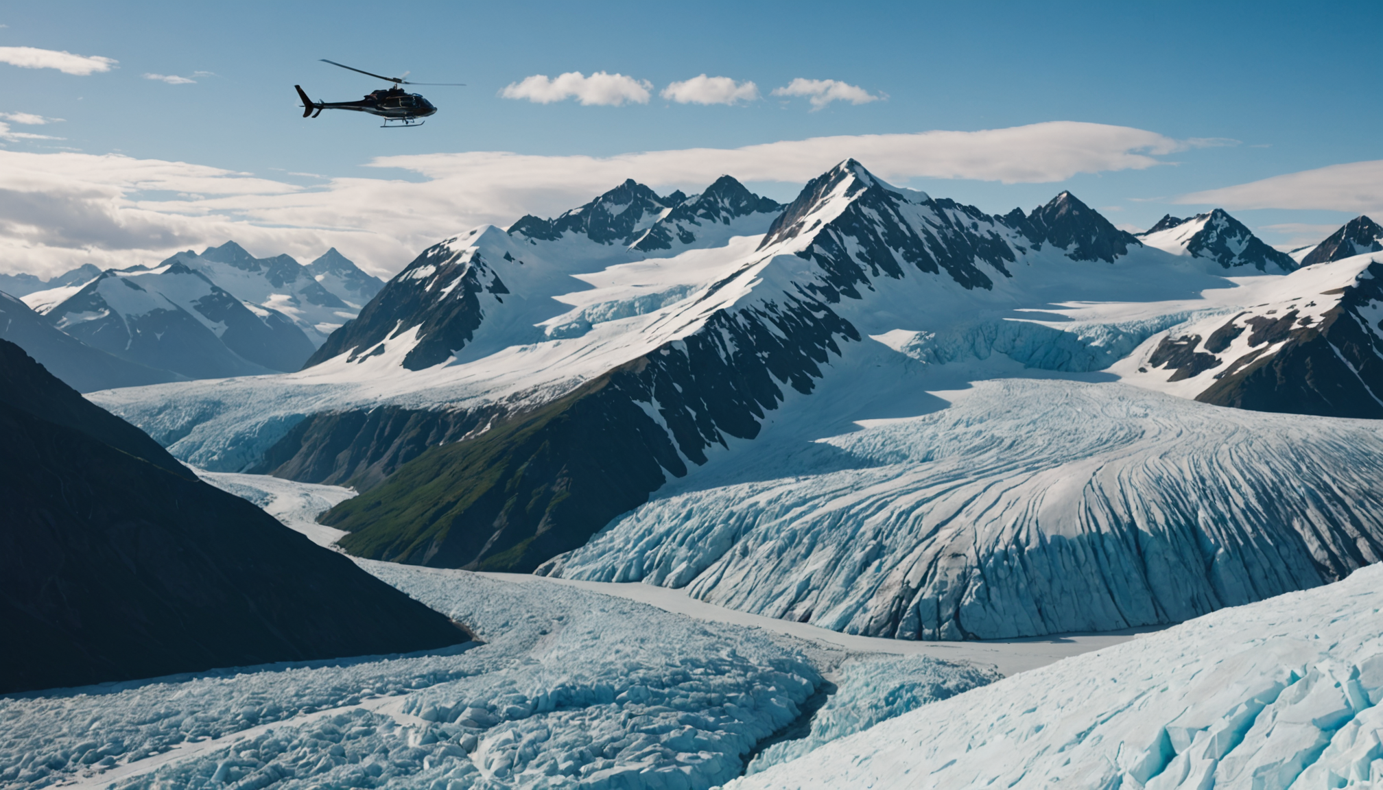 Helicopter landing on an Alaskan glacier
