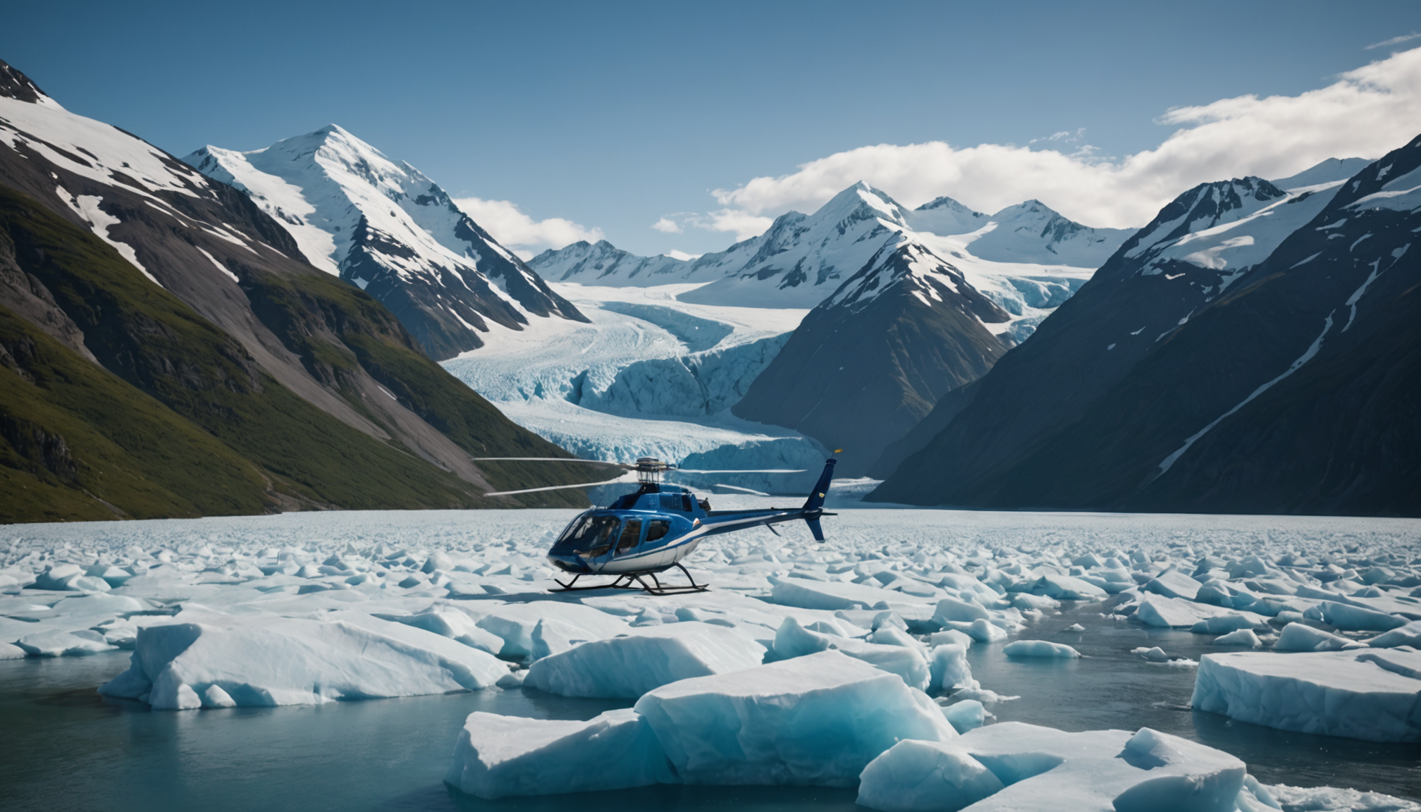 Helicopter landing on a glacier in the Mat-Su Valley