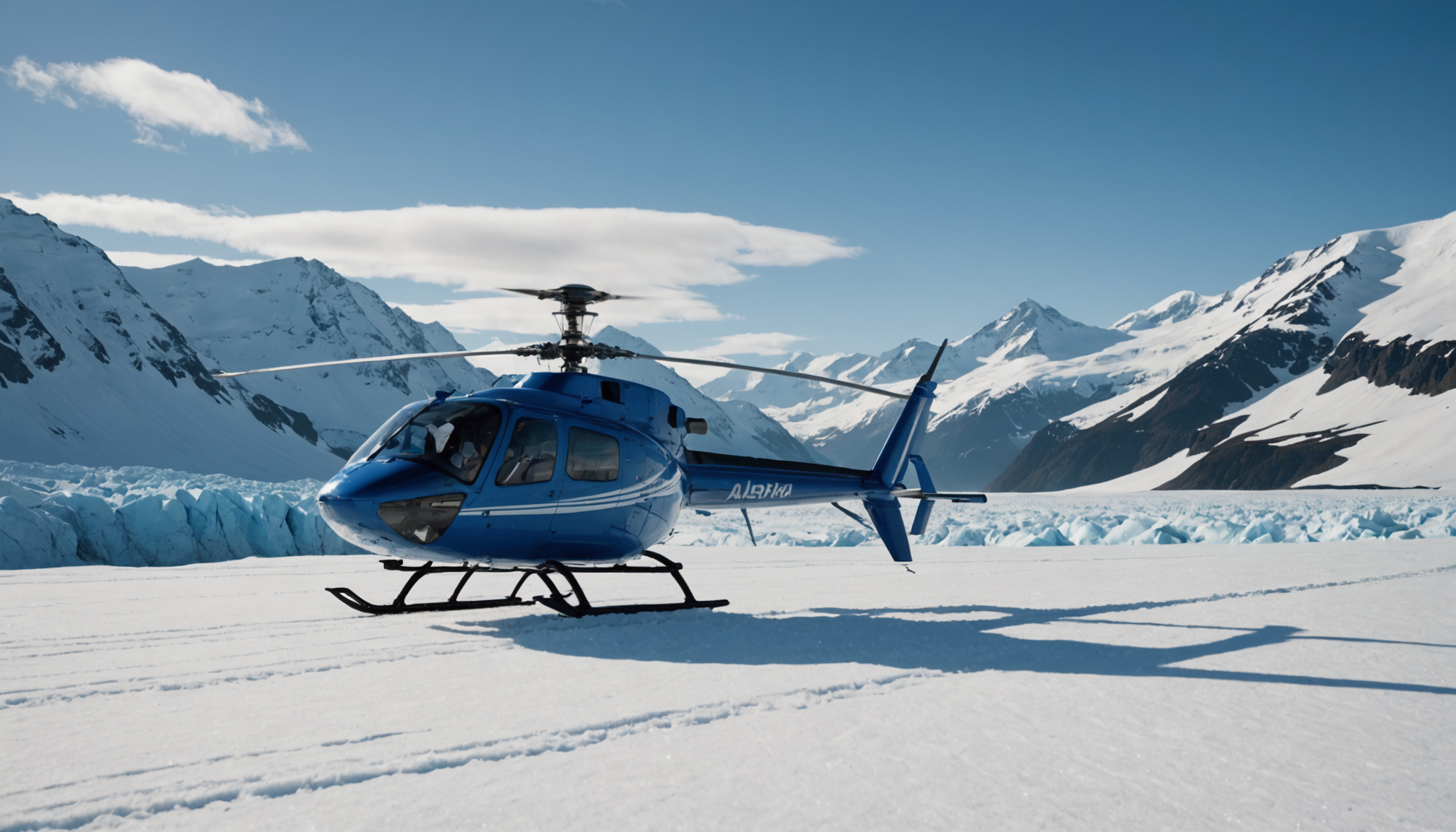 Helicopter landing on a snow-covered Alaskan peak