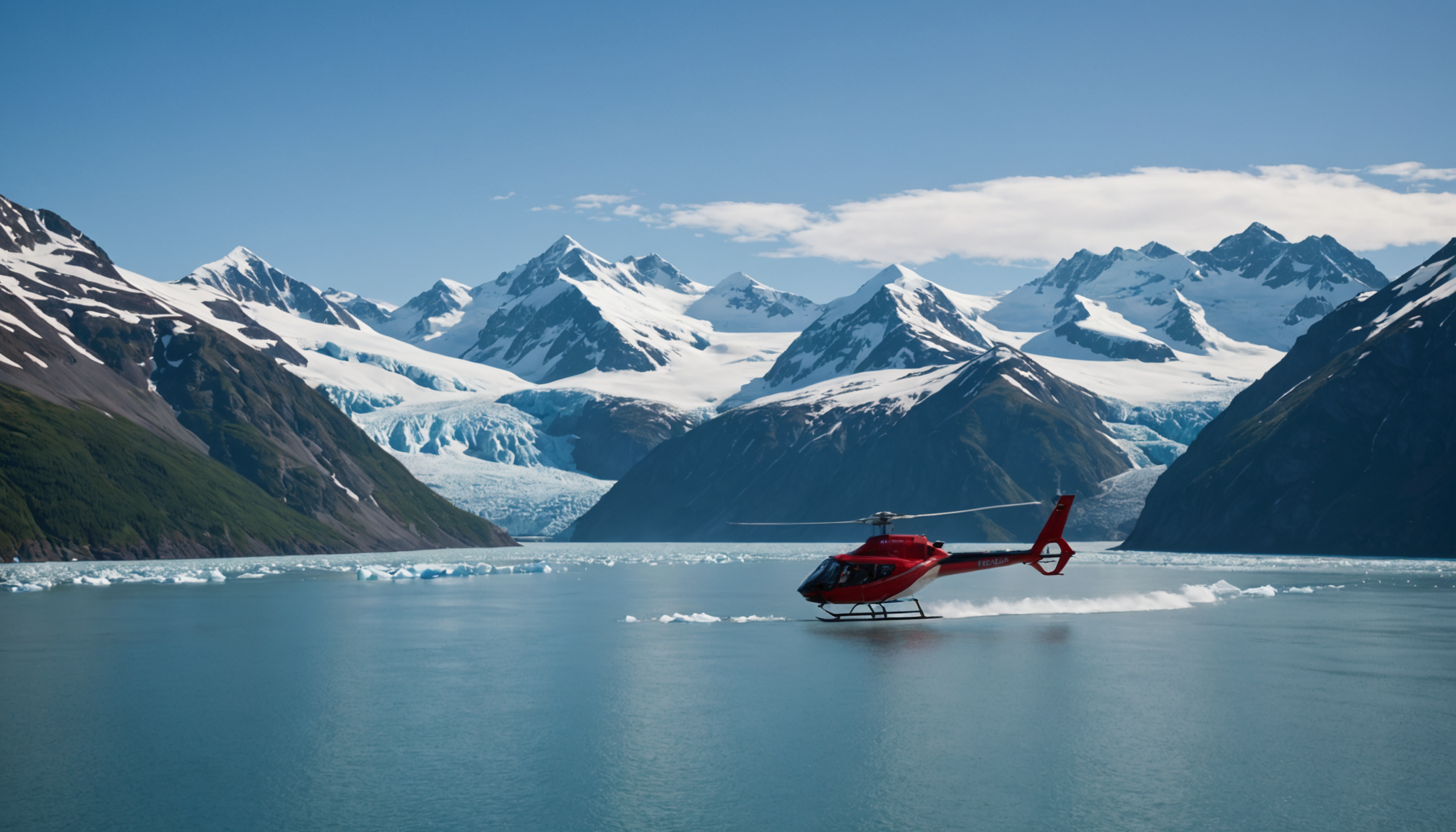 Small ship cruising through Prince William Sound