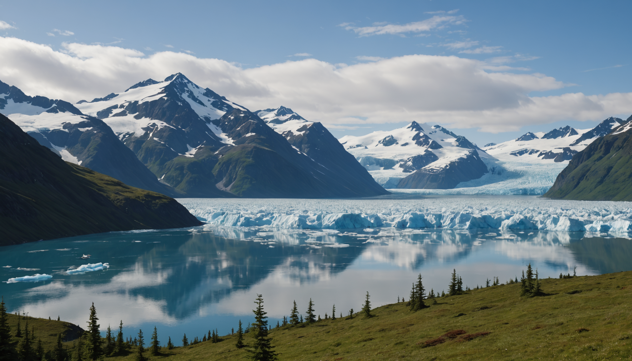 Prince William Sound with smaller cruise ship