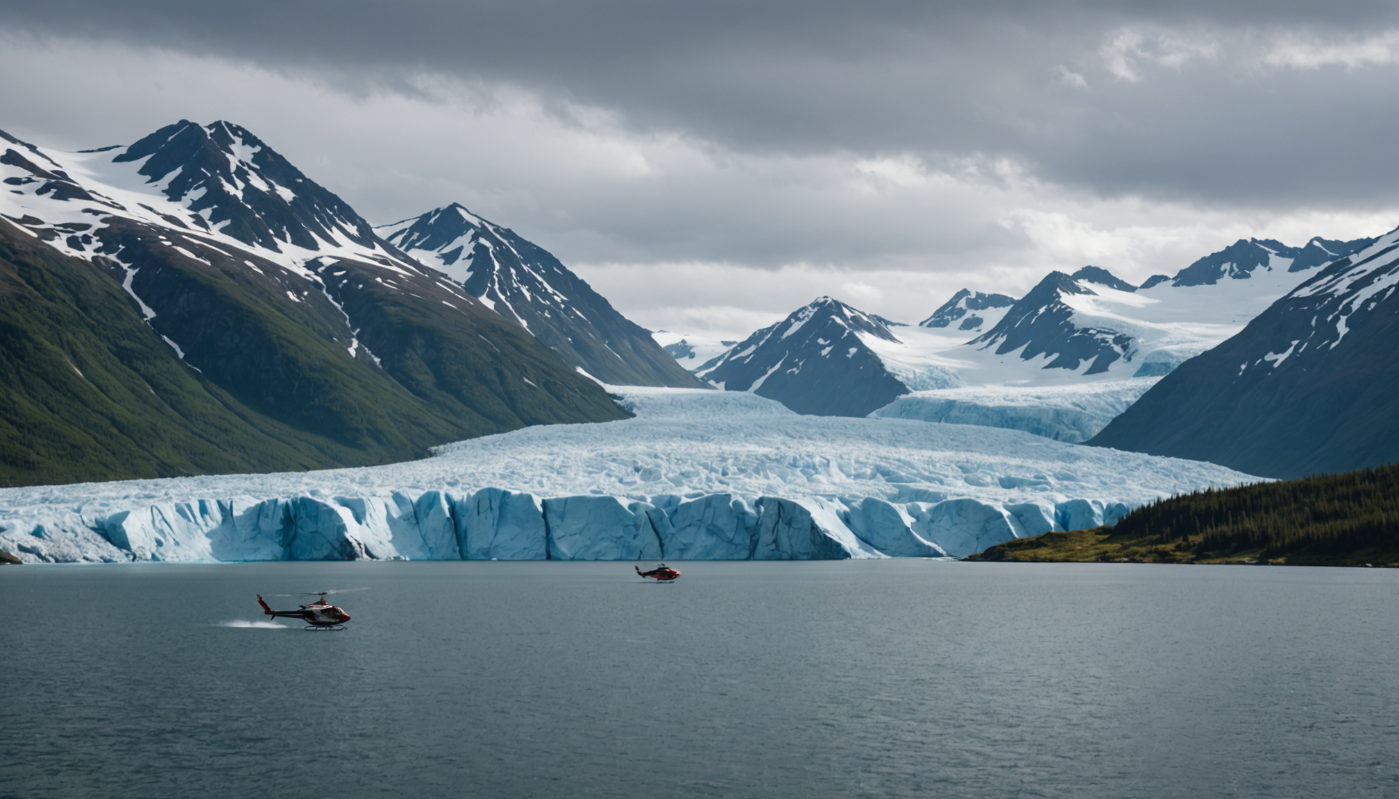 A smaller cruise ship navigating the serene waters of Prince William Sound
