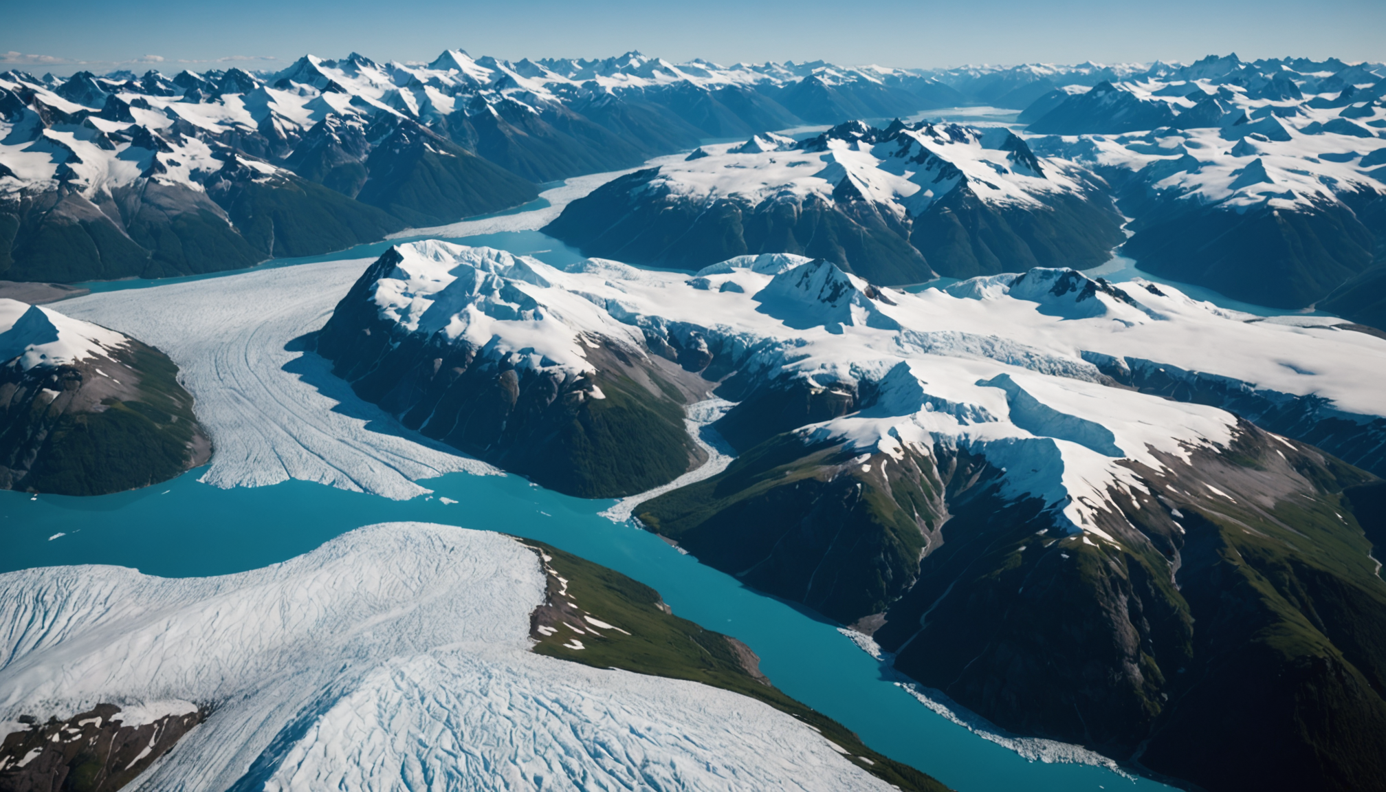 Aerial view of glaciers and mountains in Alaska