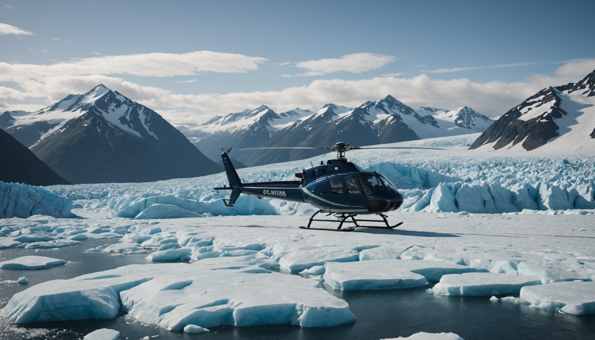 Helicopter landing on a remote Alaskan glacier