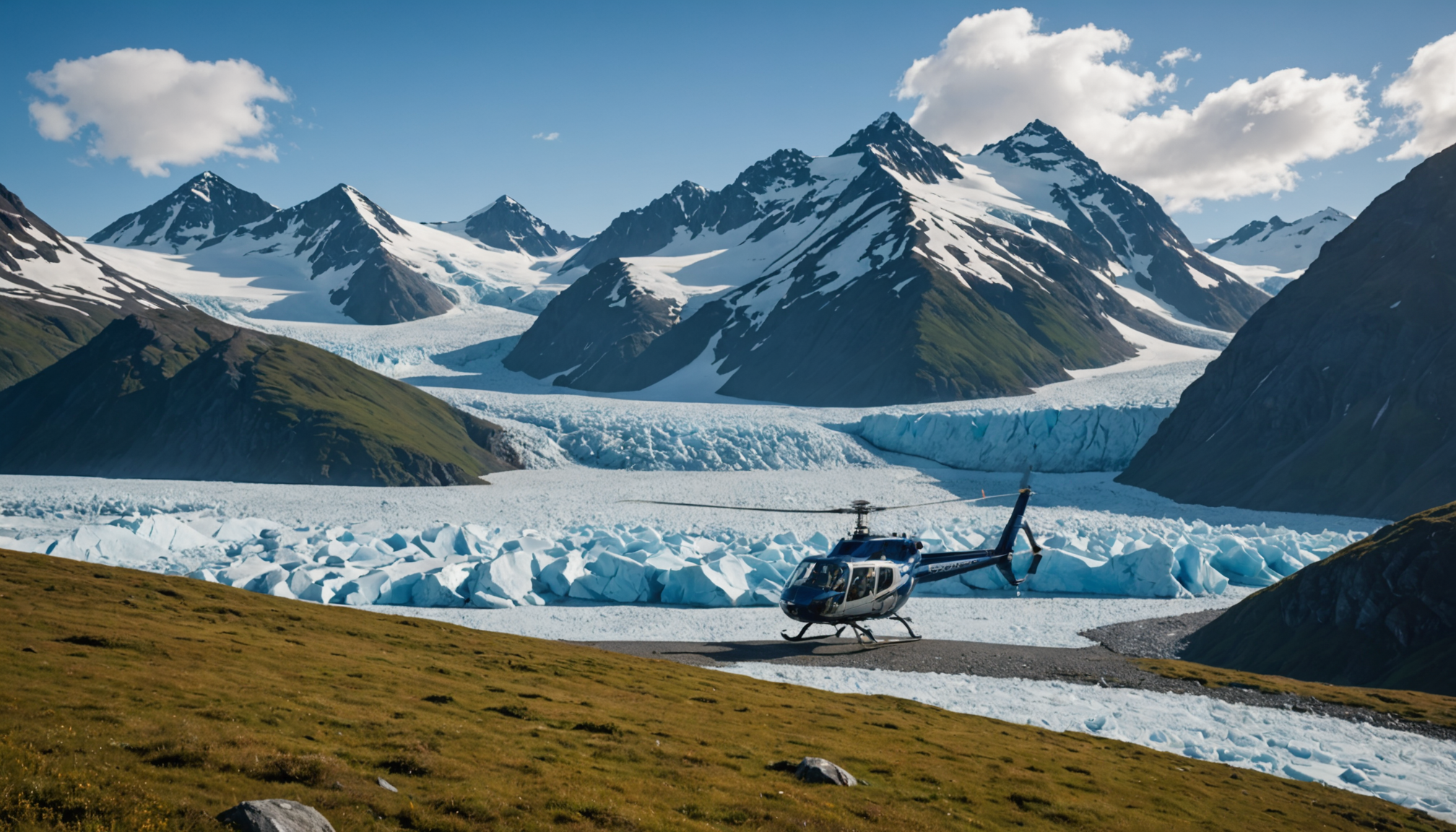 Helicopter landing on a glacier in Alaska