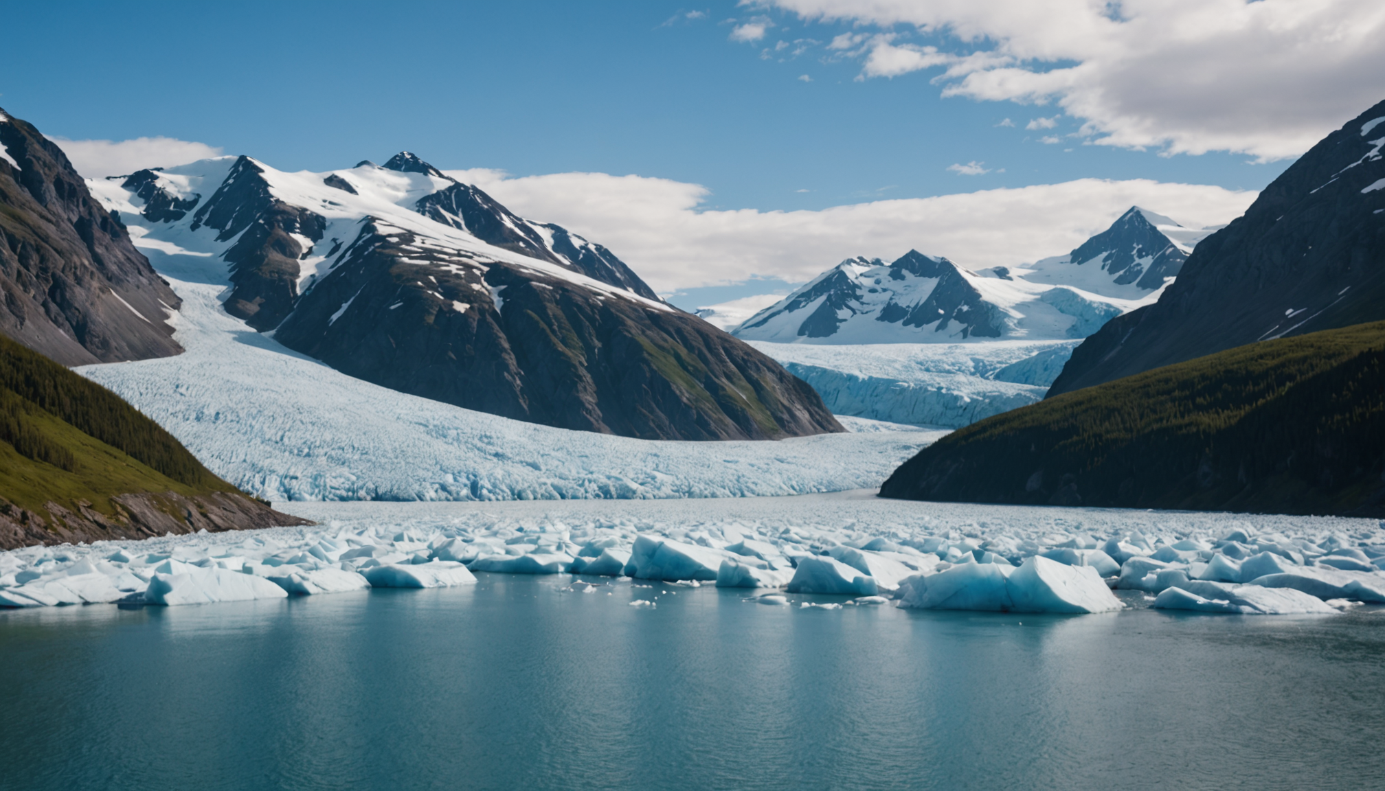 Glacial landscape view from a small boat in Alaska
