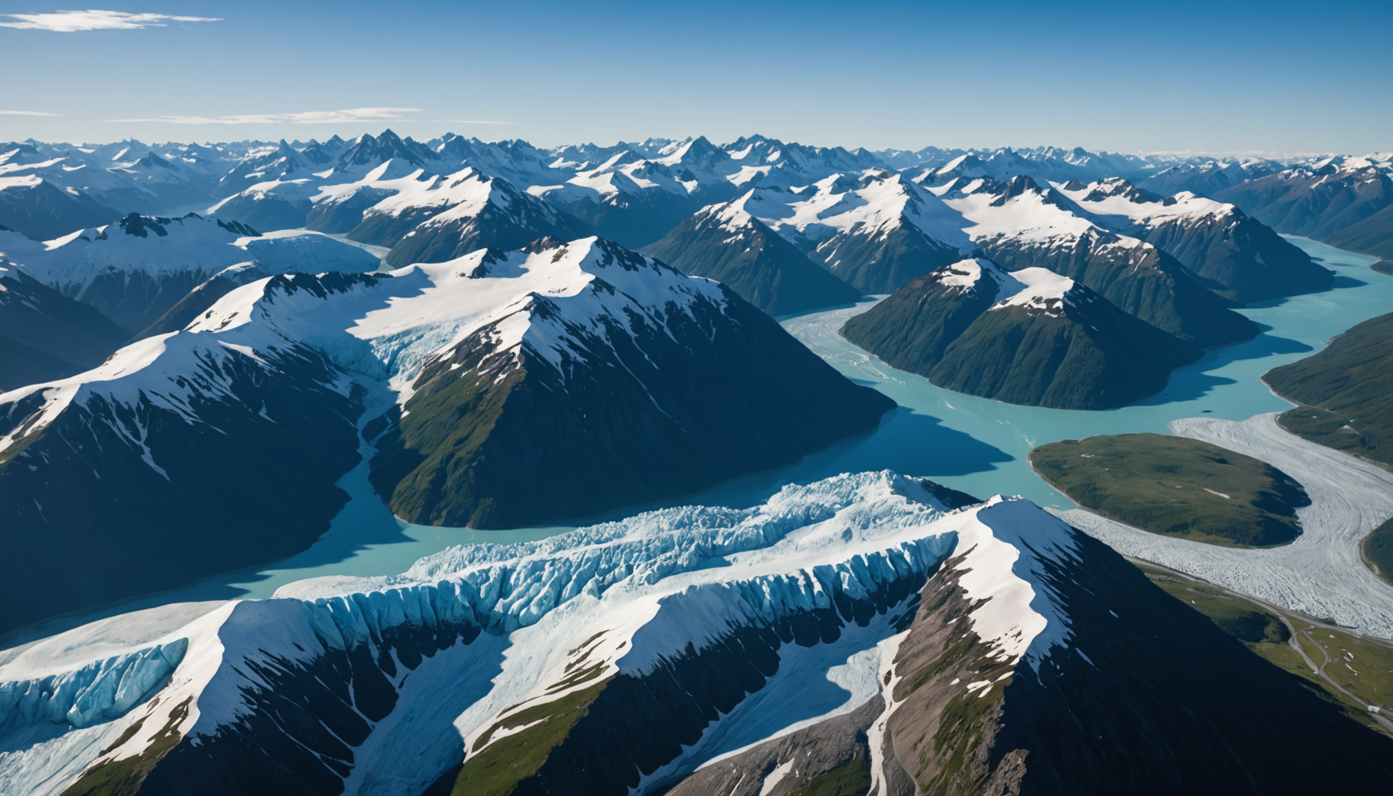 Aerial view of the Chugach Mountains with a helicopter in the foreground