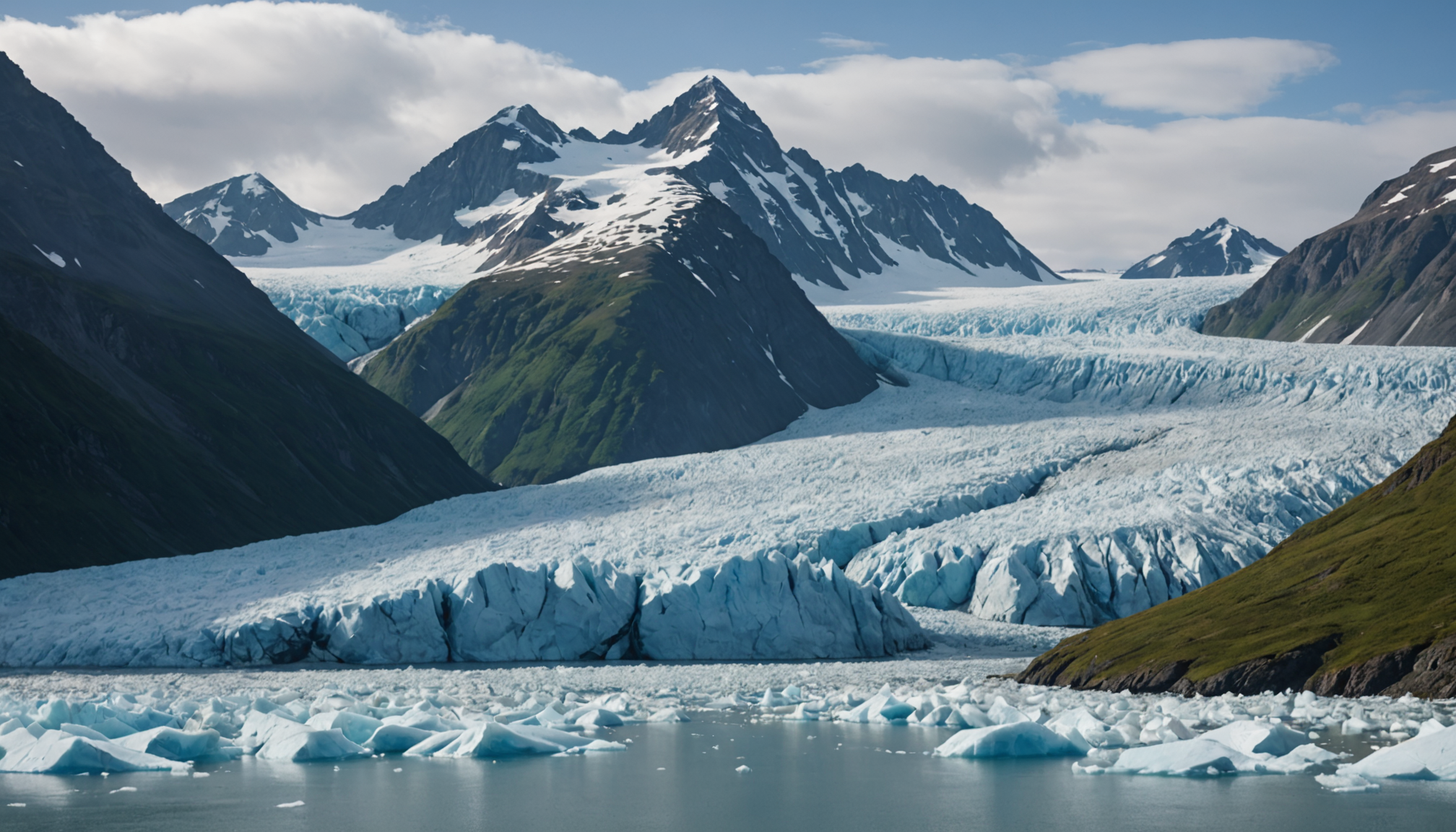 A glacier in Prince William Sound with a small boat in the foreground