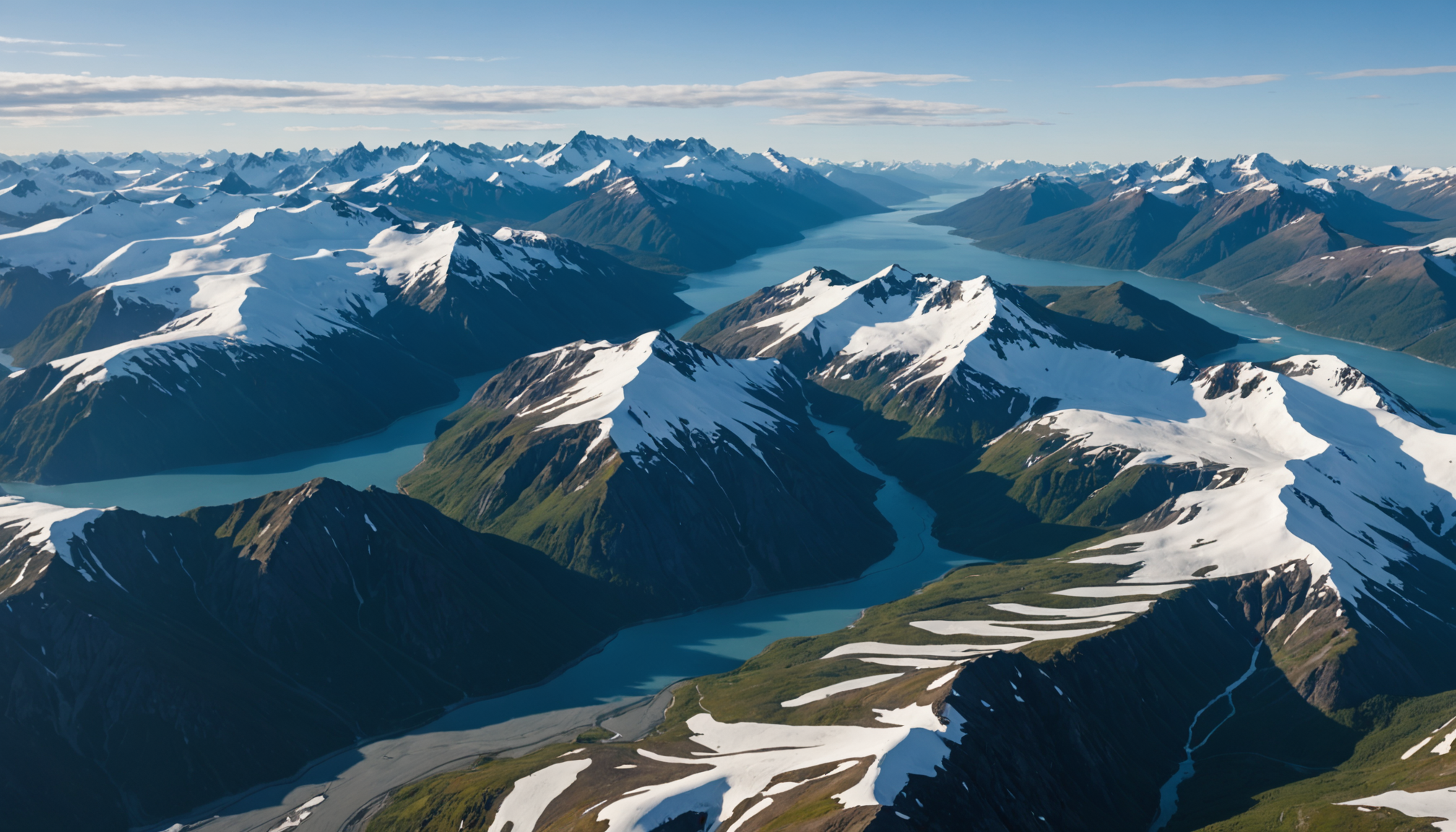 Aerial view of Chugach Mountains in summer