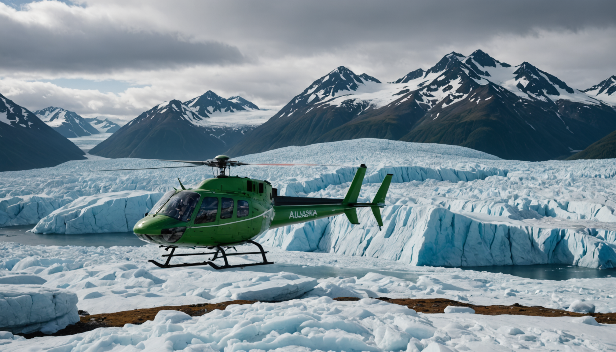 Helicopter landing on a glacier in Alaska