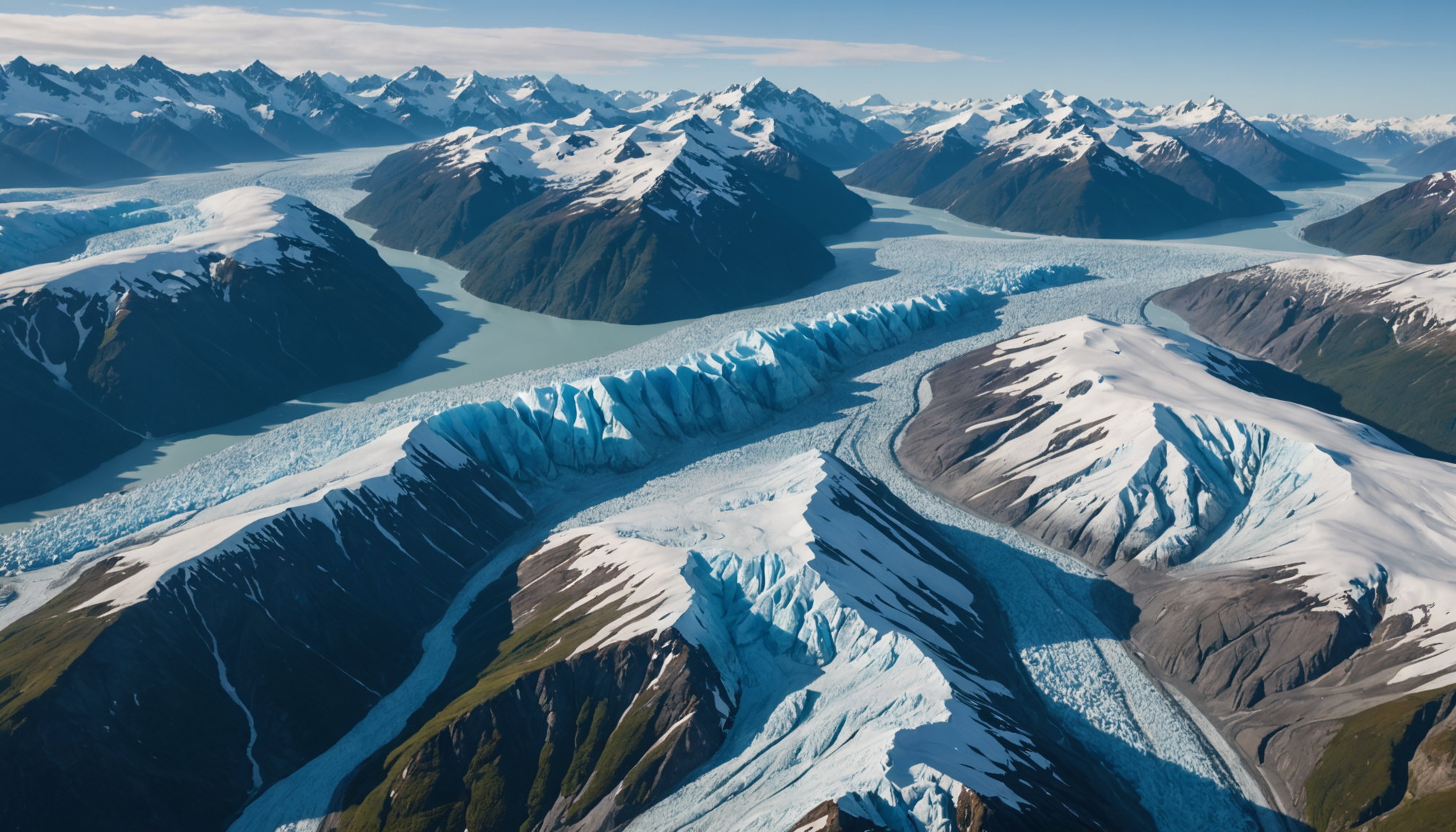 Aerial view of Knik Glacier with helicopter in foreground