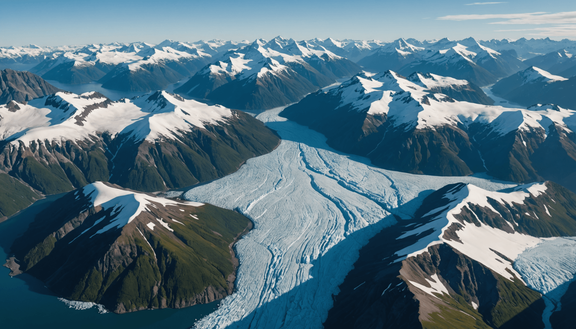 Aerial view of Prince William Sound with glaciers