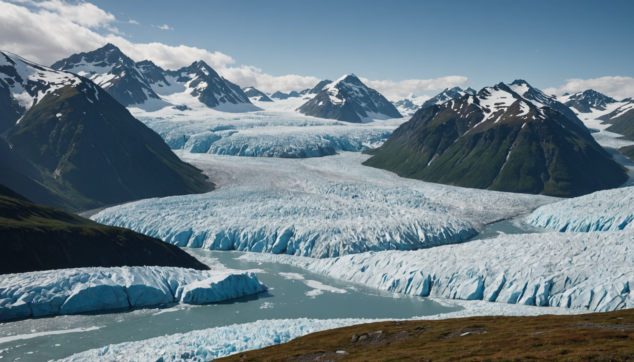 Helicopter landing near a remote Alaskan glacier