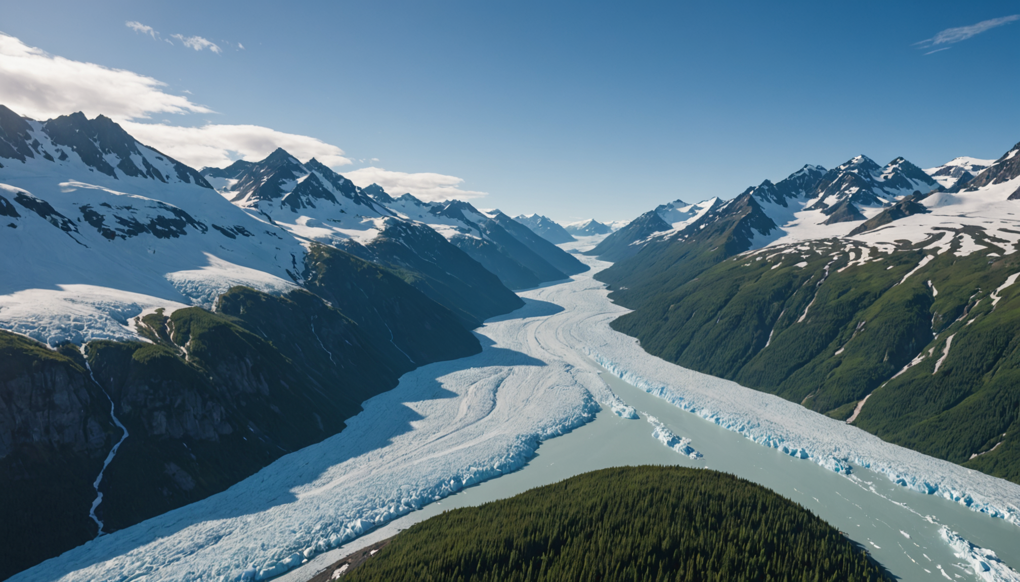 Scenic view of the Inside Passage with a cruise ship in the distance