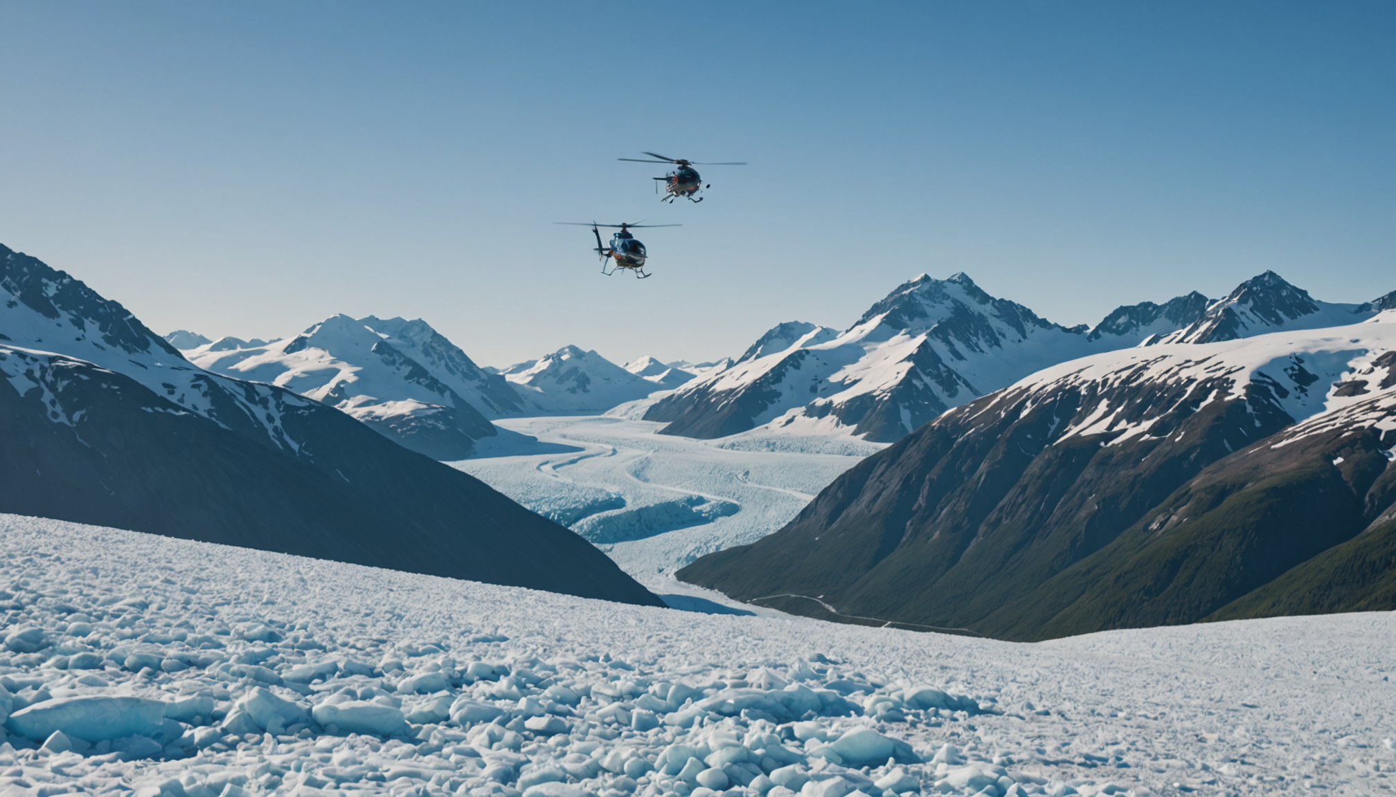 Helicopter landing in the Chugach Mountains