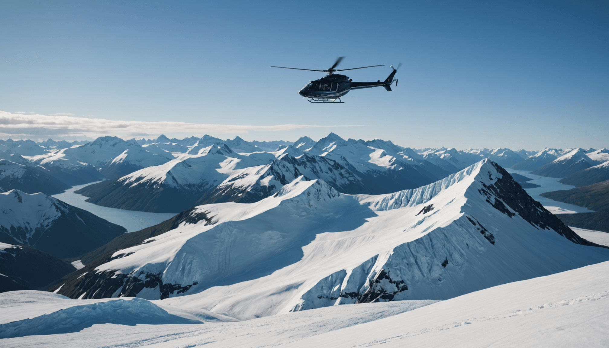 Helicopter landing on a snowy Alaskan peak
