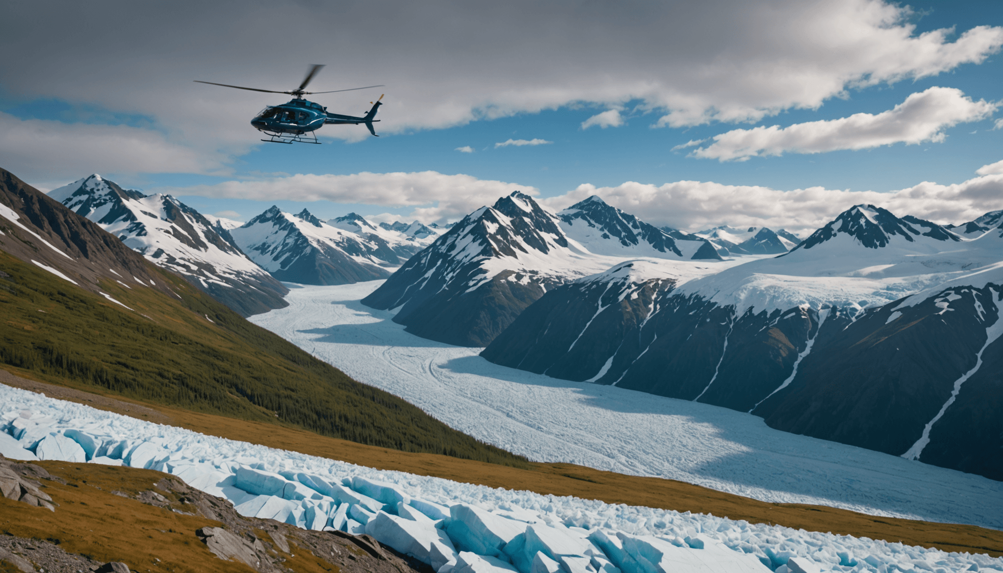 Helicopter landing in Chugach Mountains