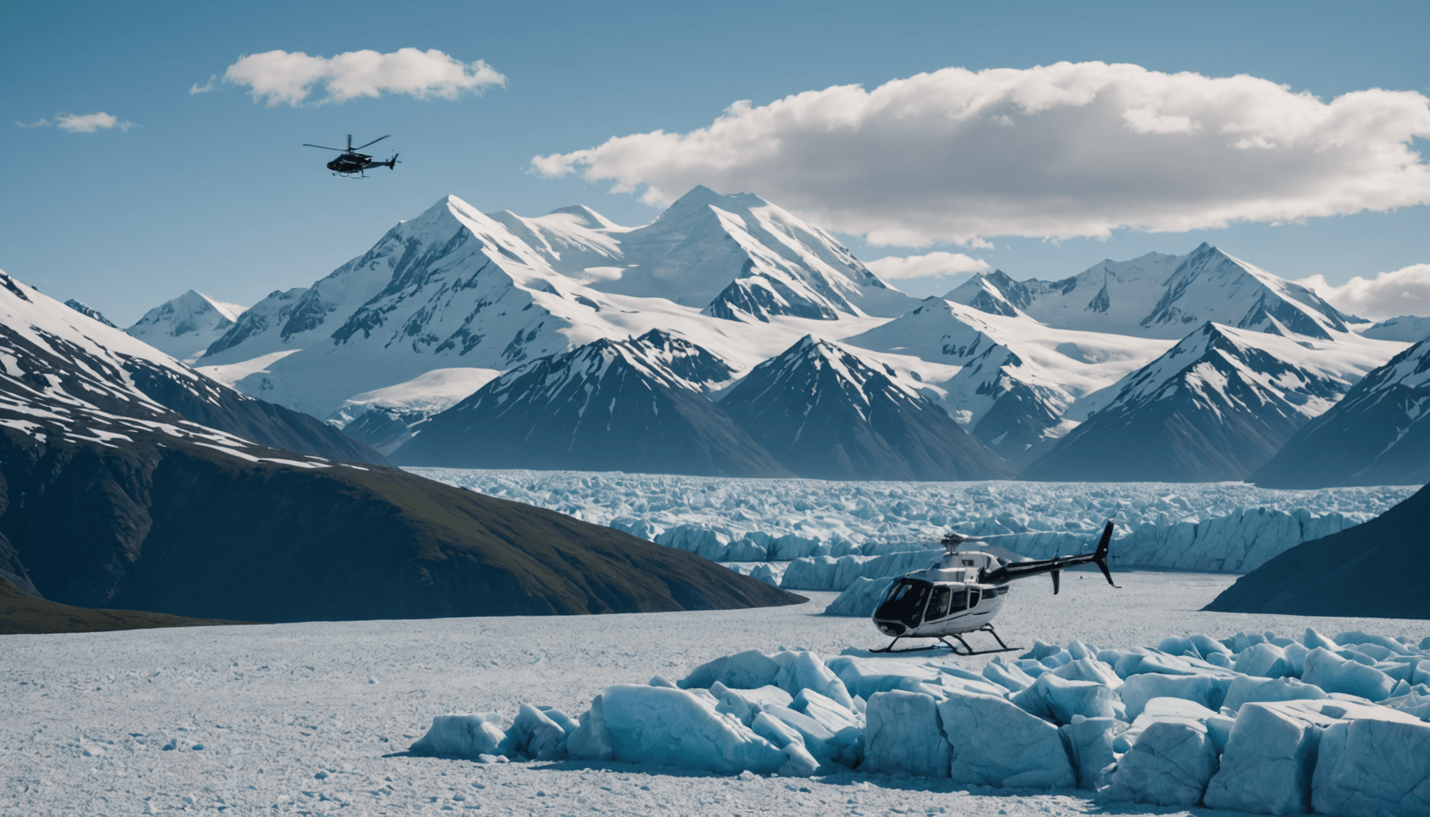 Helicopter landing in front of Denali