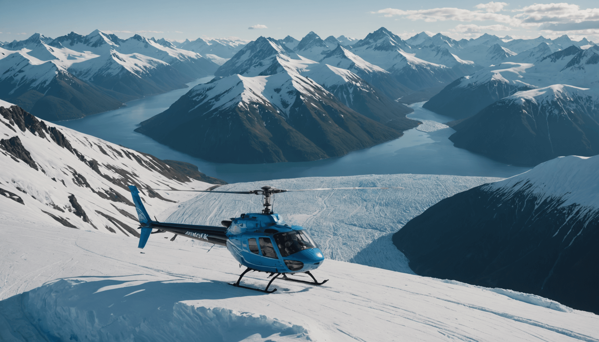 Helicopter on a snowy peak in the Chugach Mountains