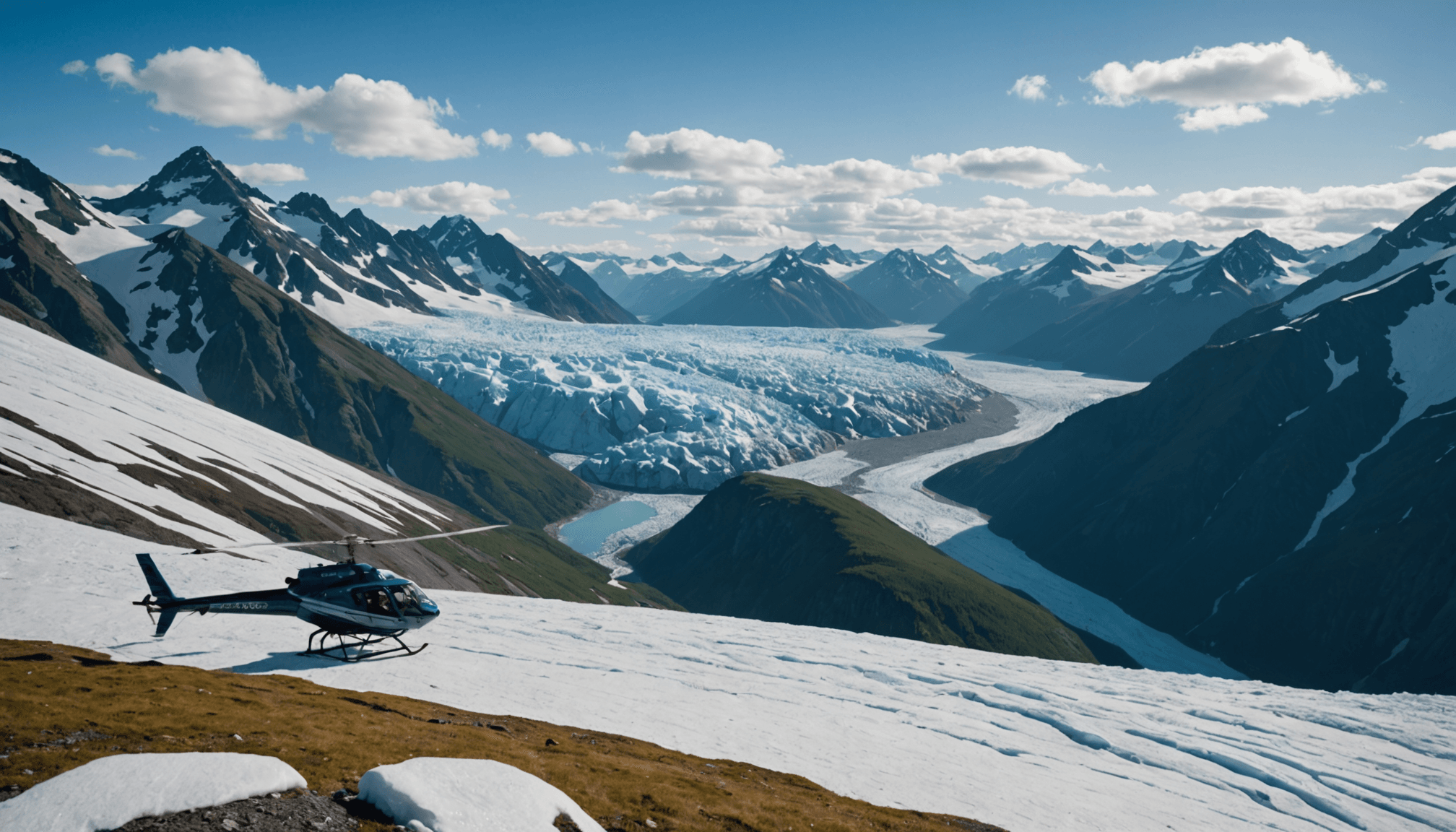 Helicopter above Alaskan wilderness