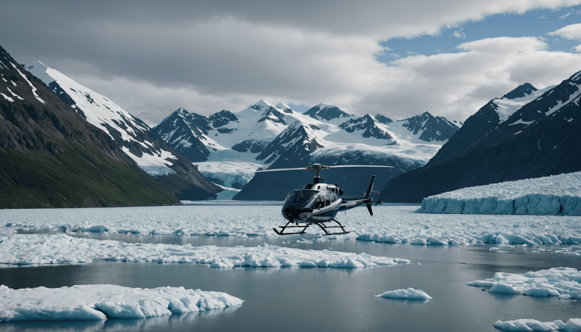 Helicopter above Prince William Sound