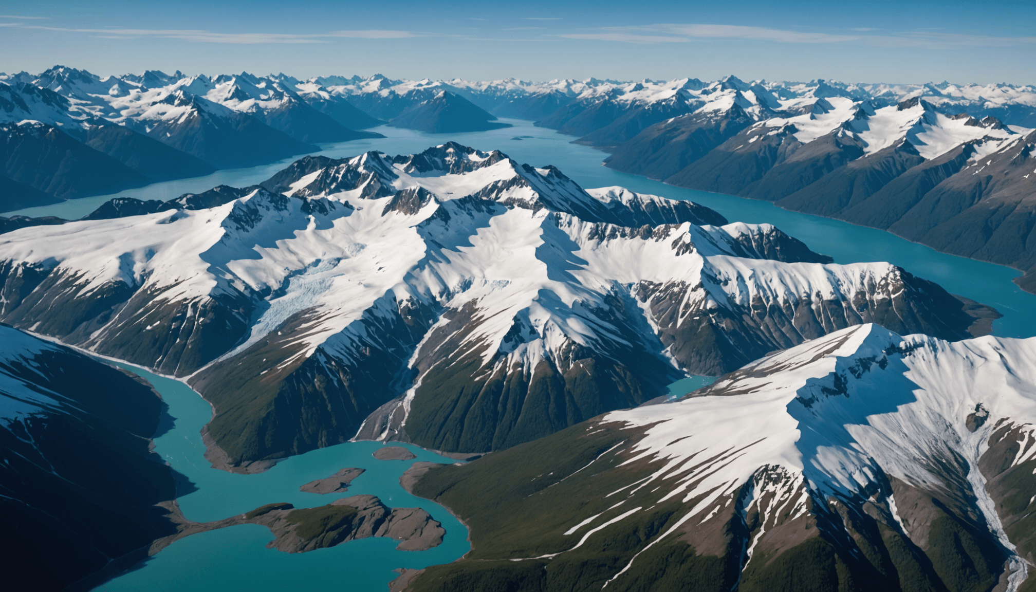 Aerial view of the Chugach coast with small boats visible