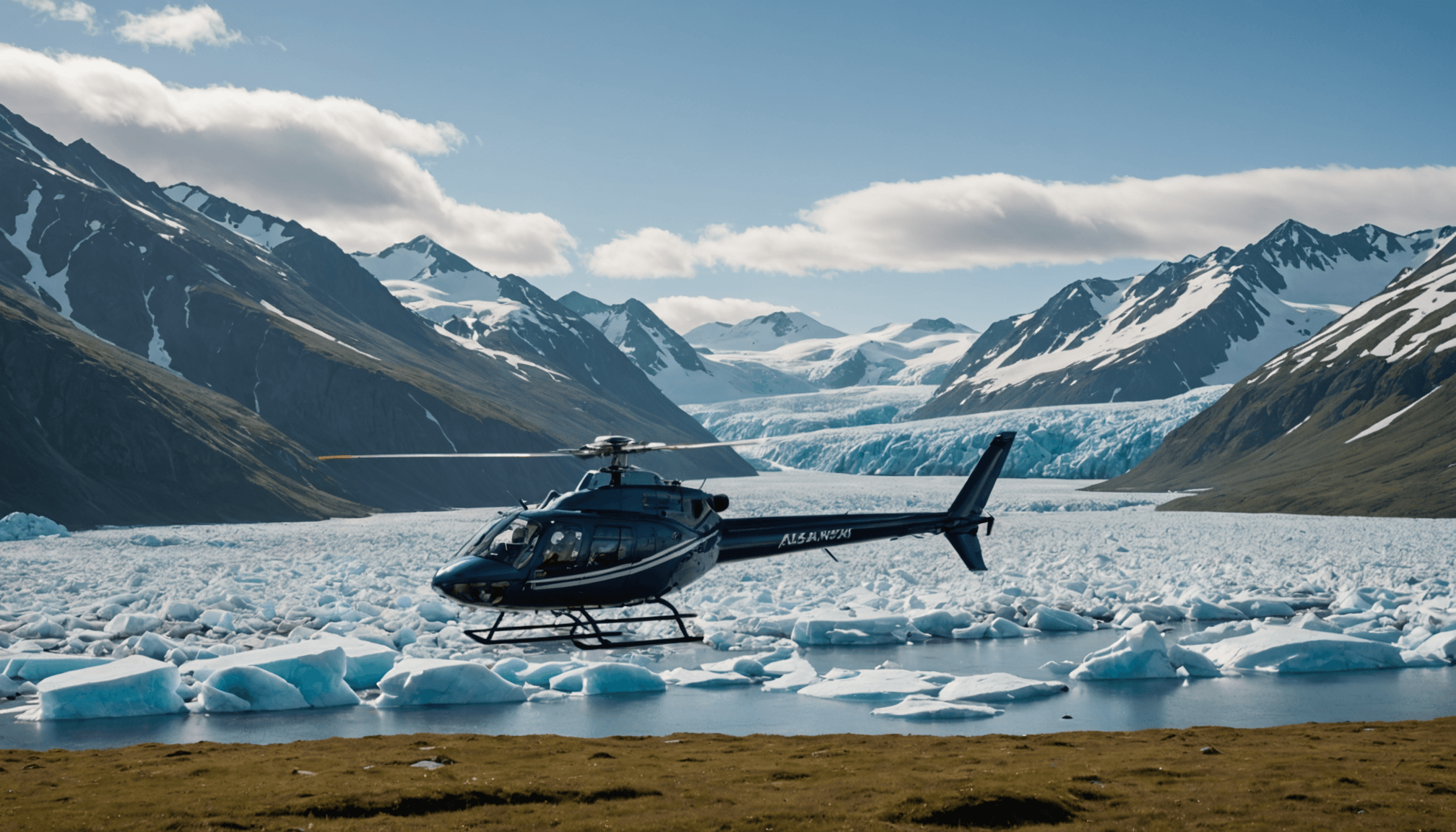 Helicopter landing near Hatcher Pass
