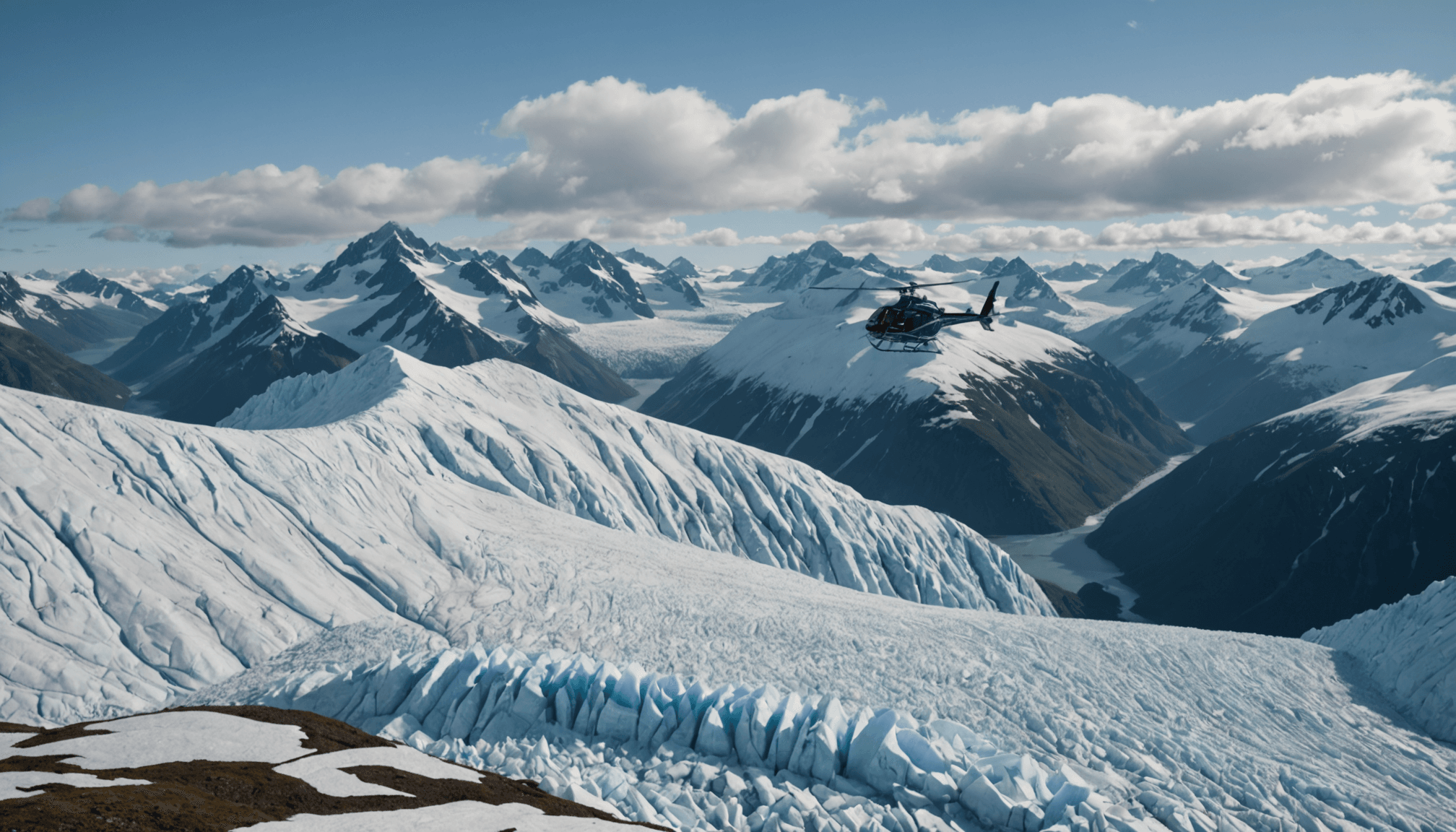 Helicopter landing on an Alaskan glacier