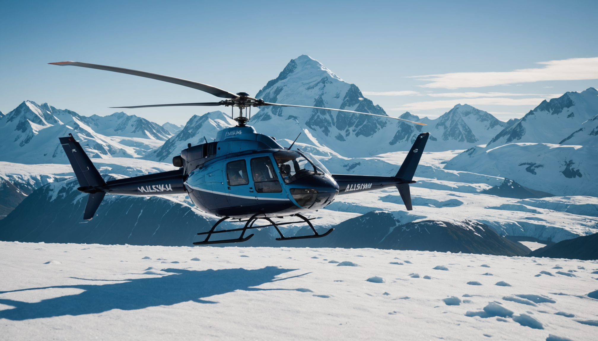 Helicopter landing on a snowy Alaskan peak