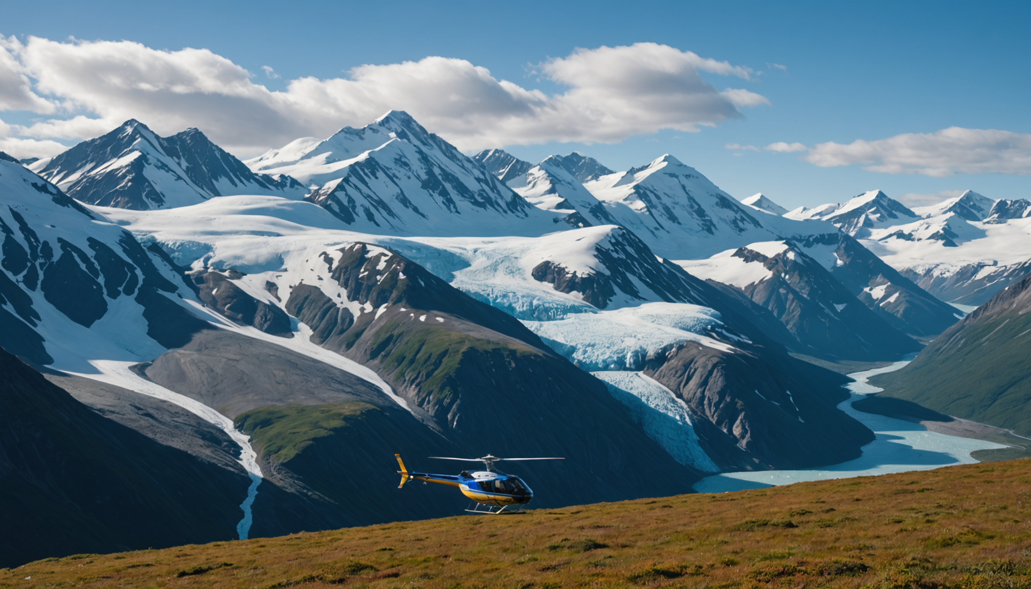 Helicopter landing near Denali National Park