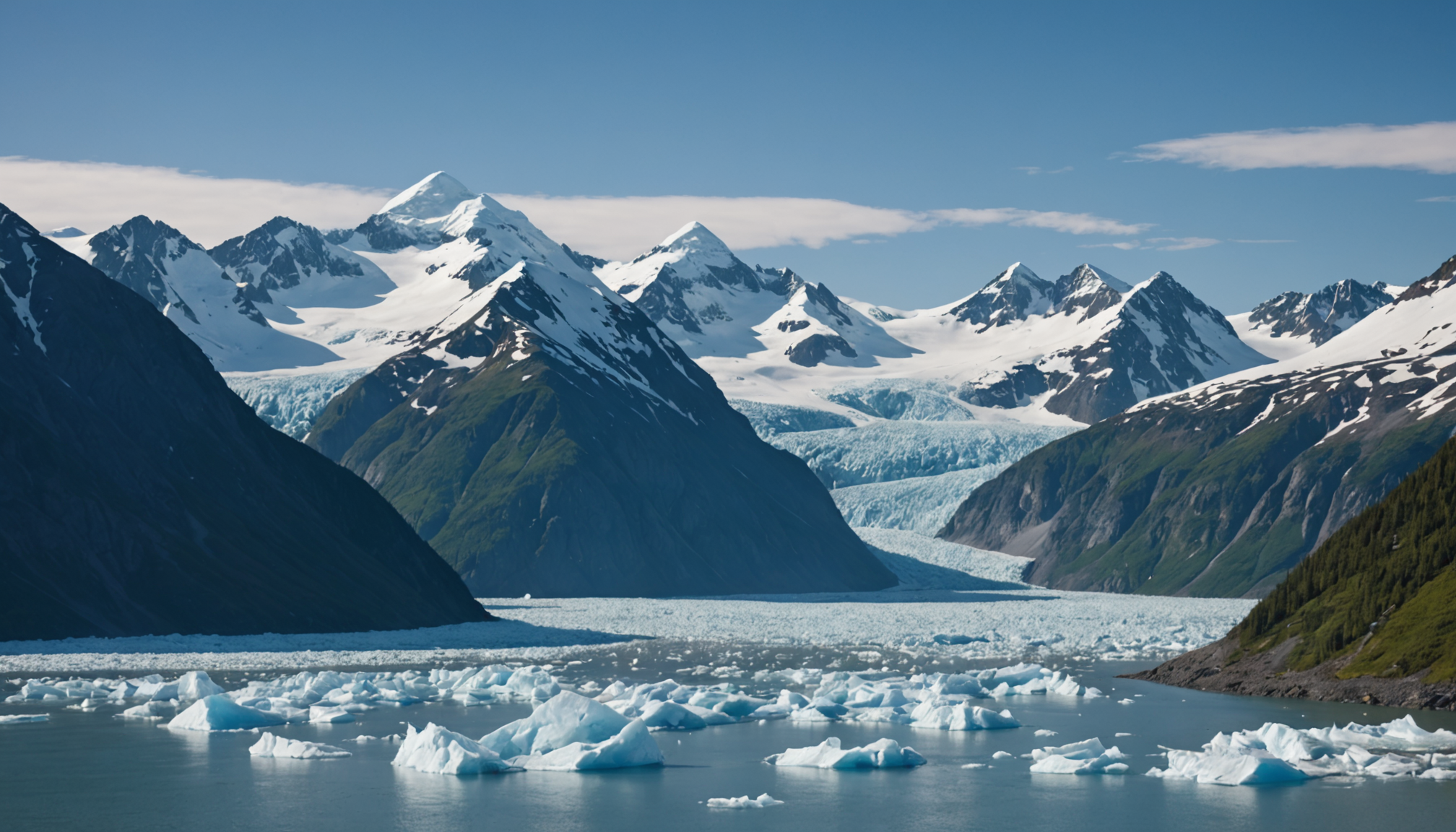 Small ship cruising through Prince William Sound