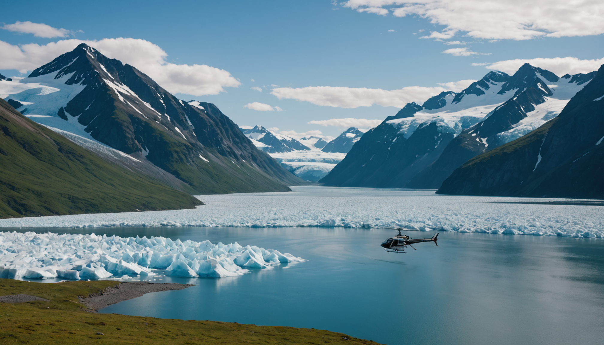 Small ship navigating through Prince William Sound