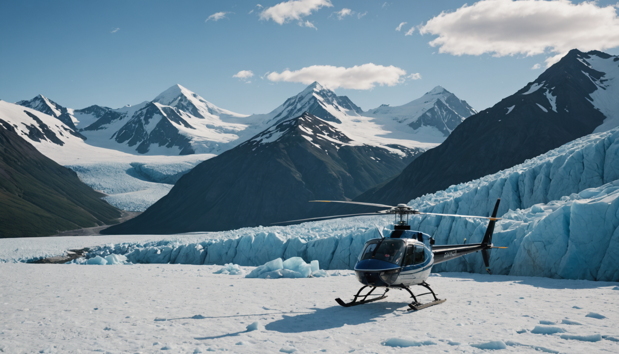 Helicopter landing on a glacier in Chugach