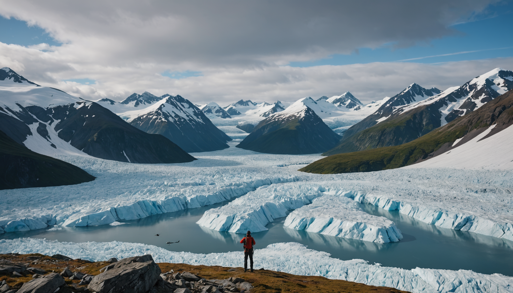 A photographer taking pictures of the Chugach Mountains