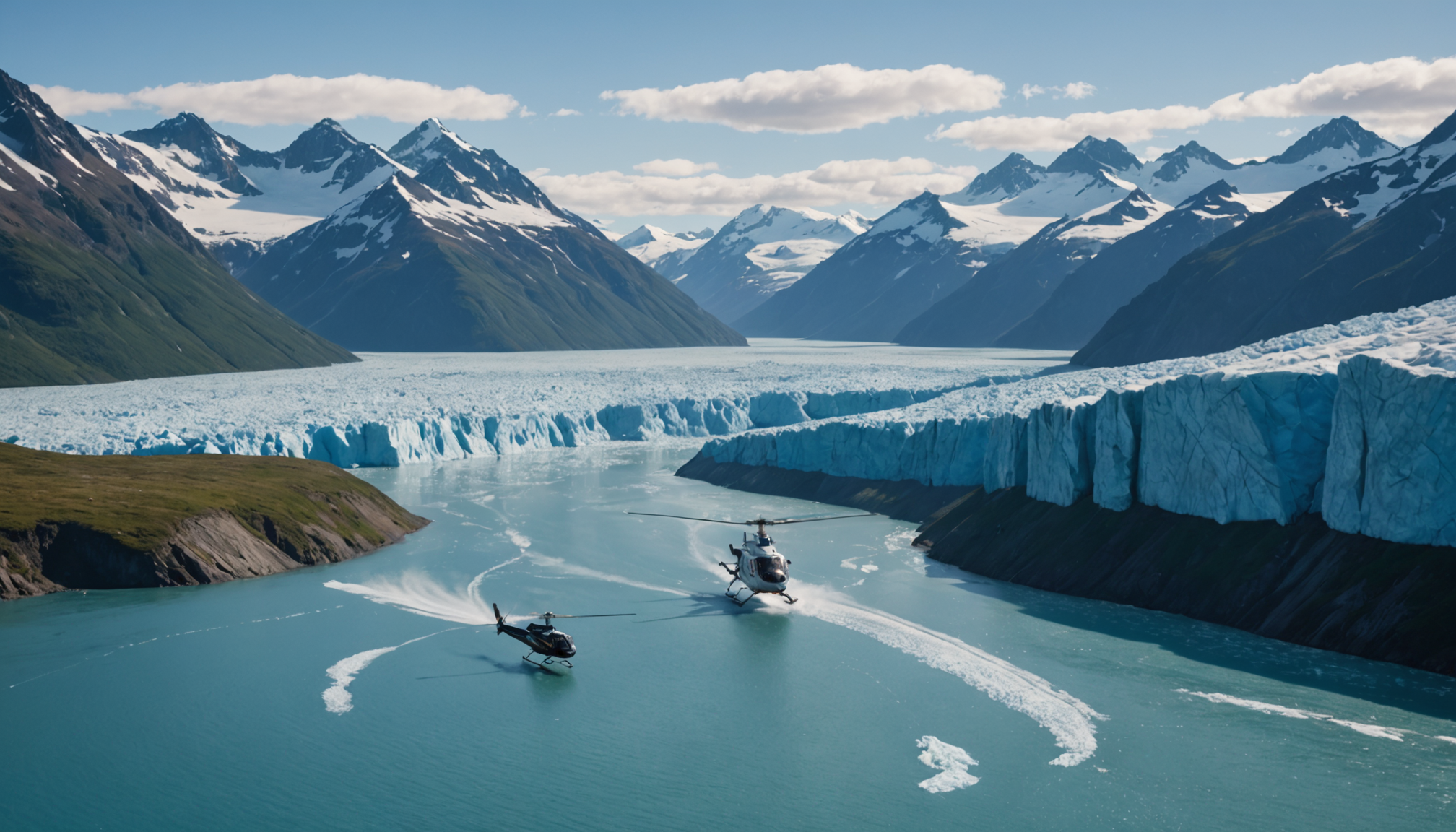 Small ship cruising through Prince William Sound